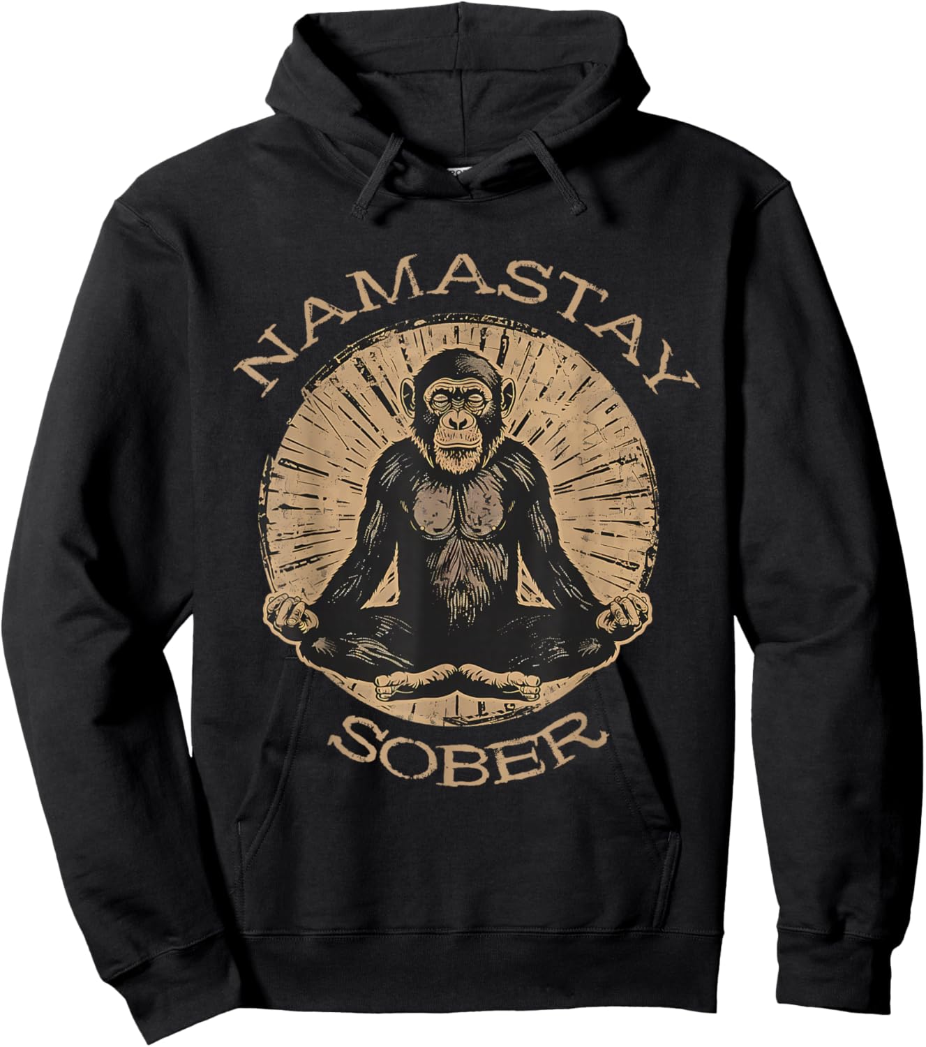 Namastay Sober Monkey Sobriety Mediation Recovery Support Hoodie - Hoodie | Black