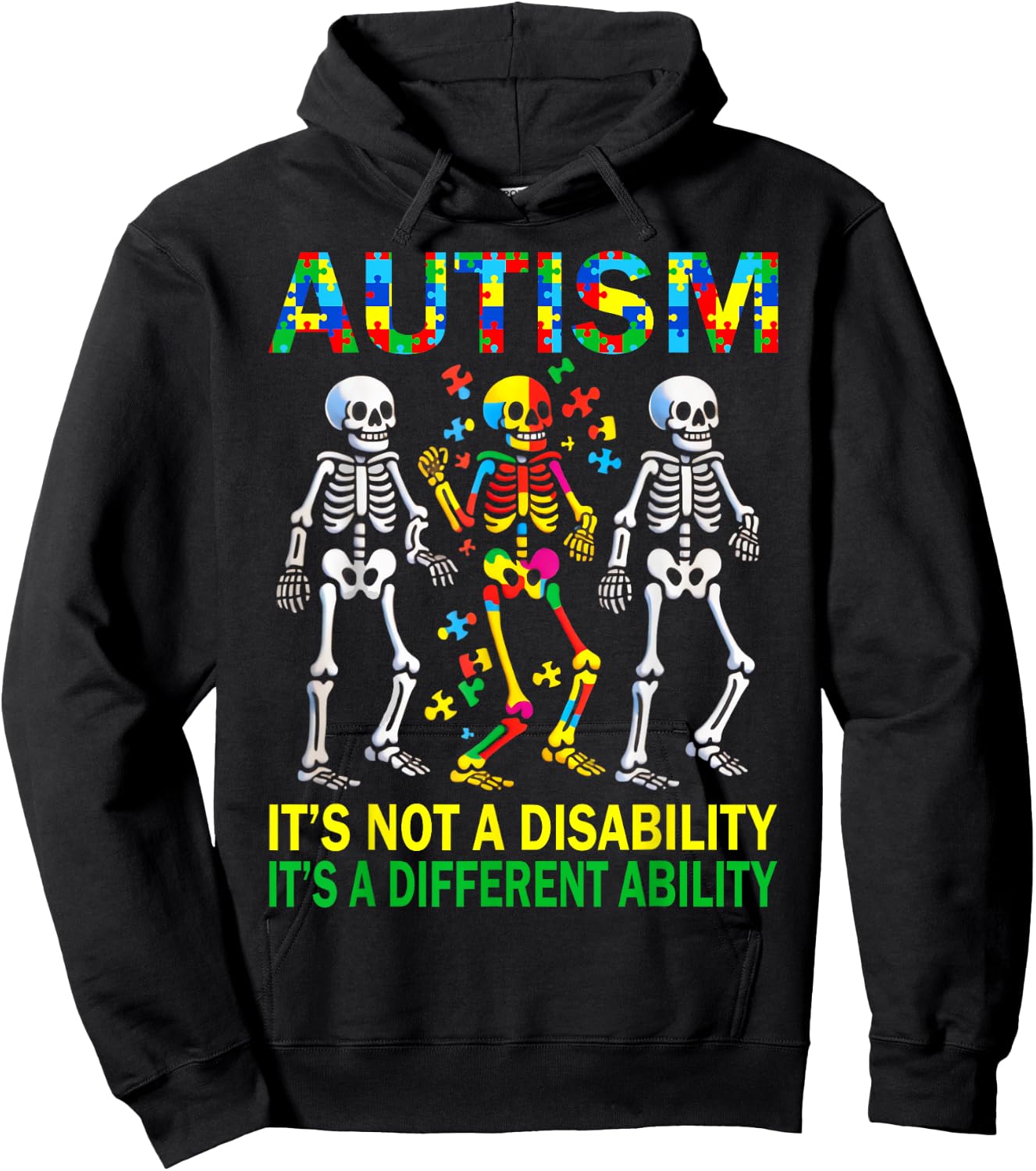 Autism Awareness Skeleton Dancing Autistic Kids Awareness Hoodie - Hoodie | Black