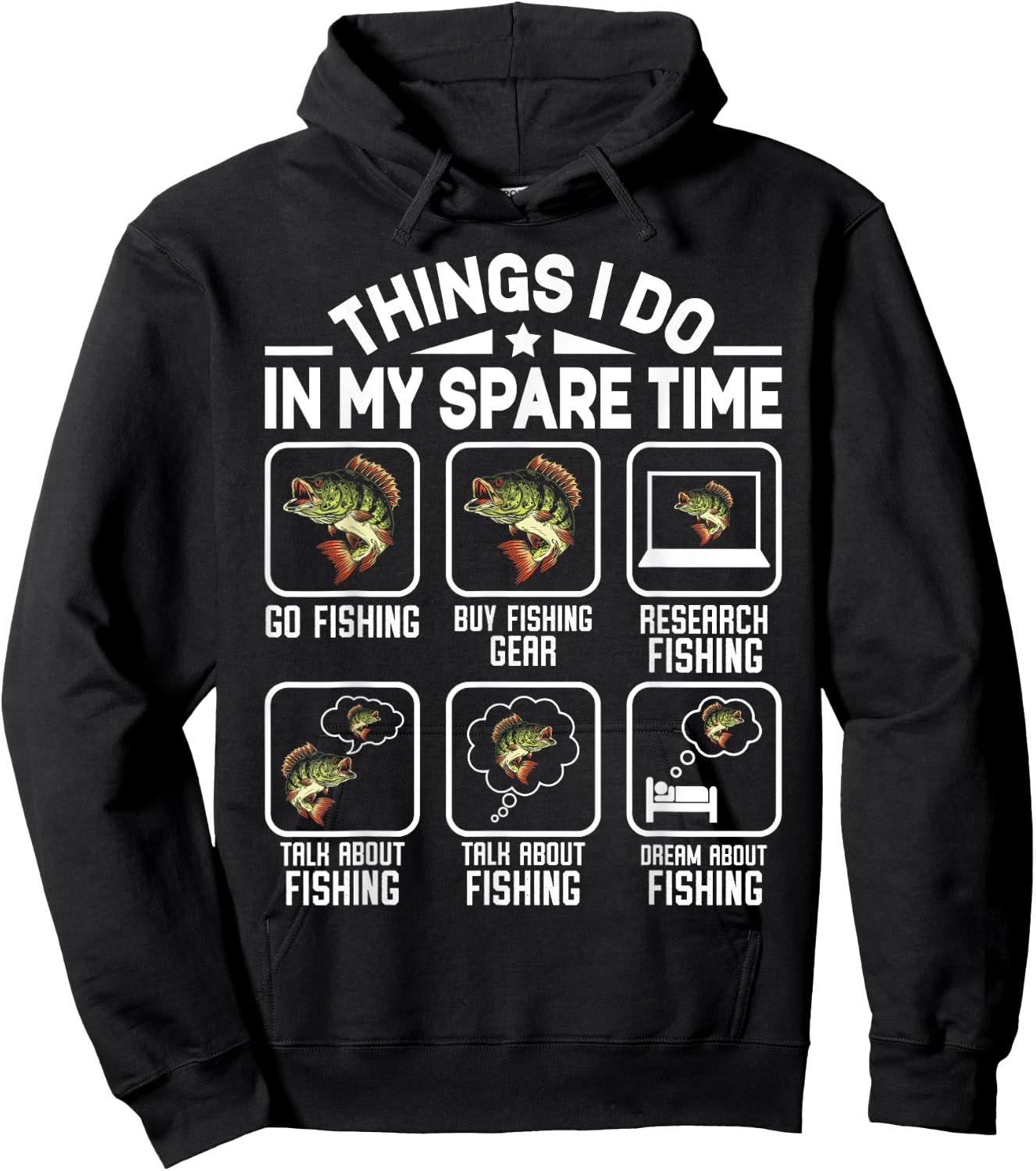 Things I Do In My Spare Time Fishing Funny Hoodie - Hoodie | Black