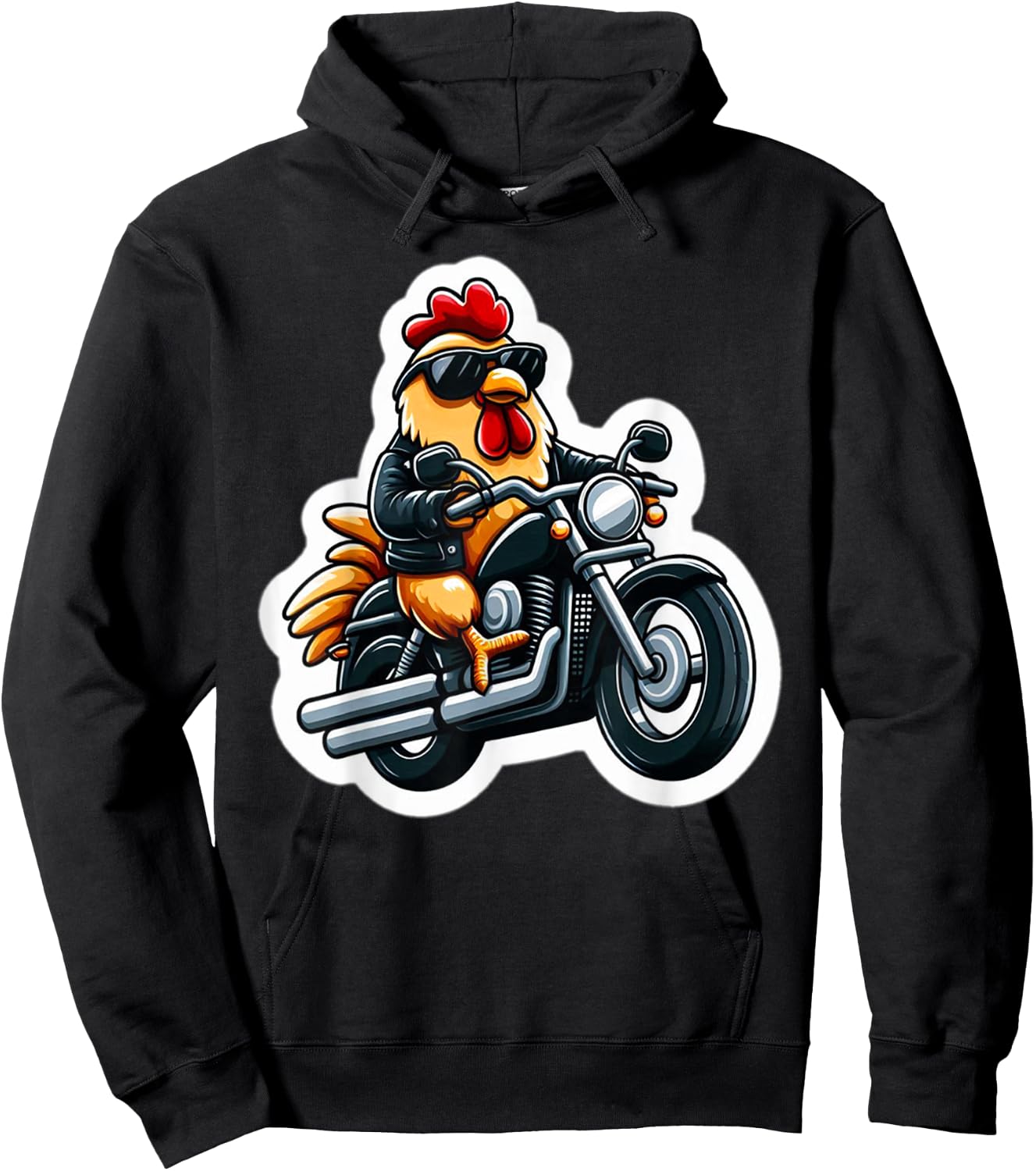 Cool Biker Chicken on Motorcycle Hoodie - Hoodie | Black