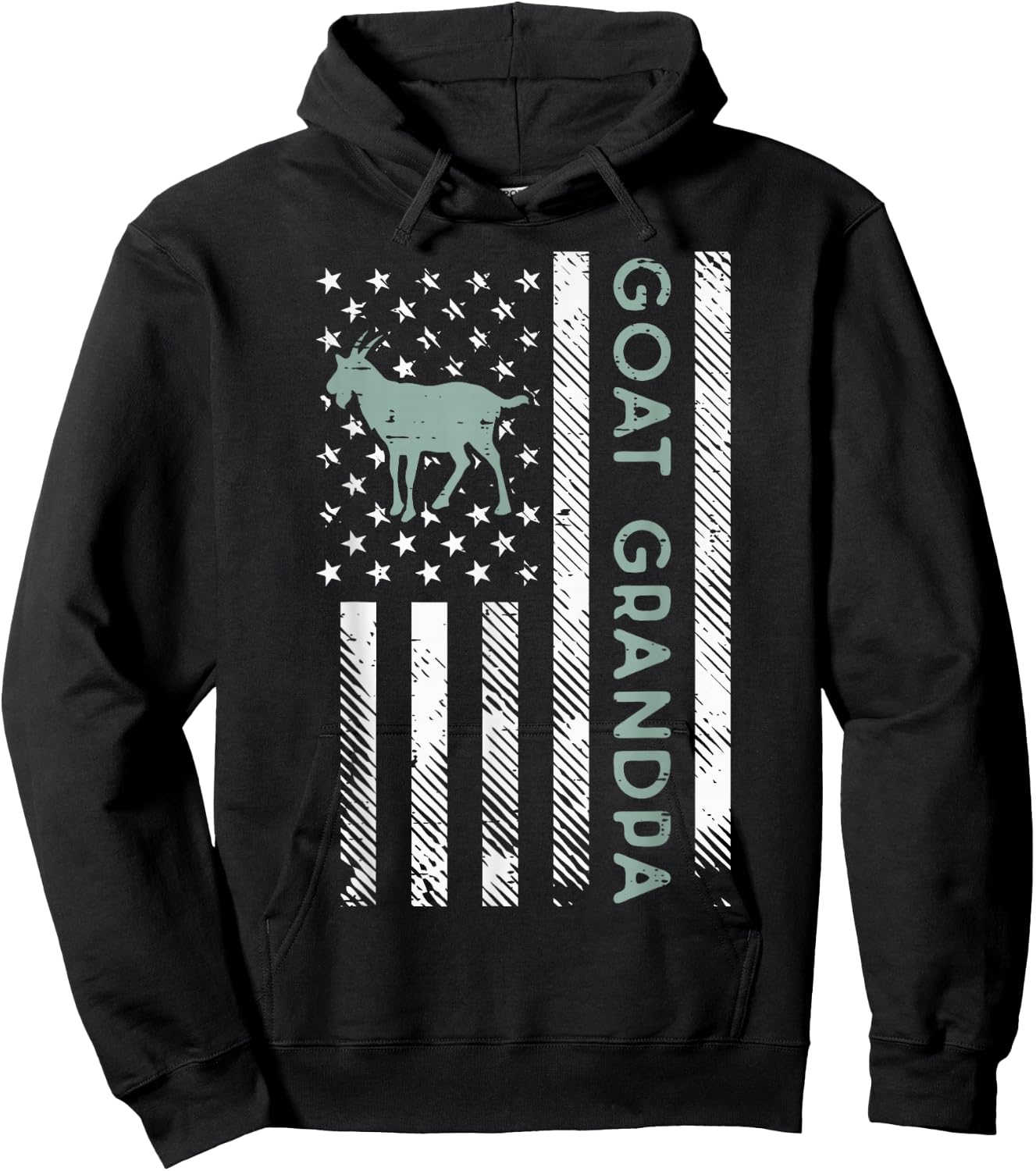 Goat Grandpa US Flag Vintage Patriotic Farm Farmer Papa Men Hoodie - Hoodie | Black