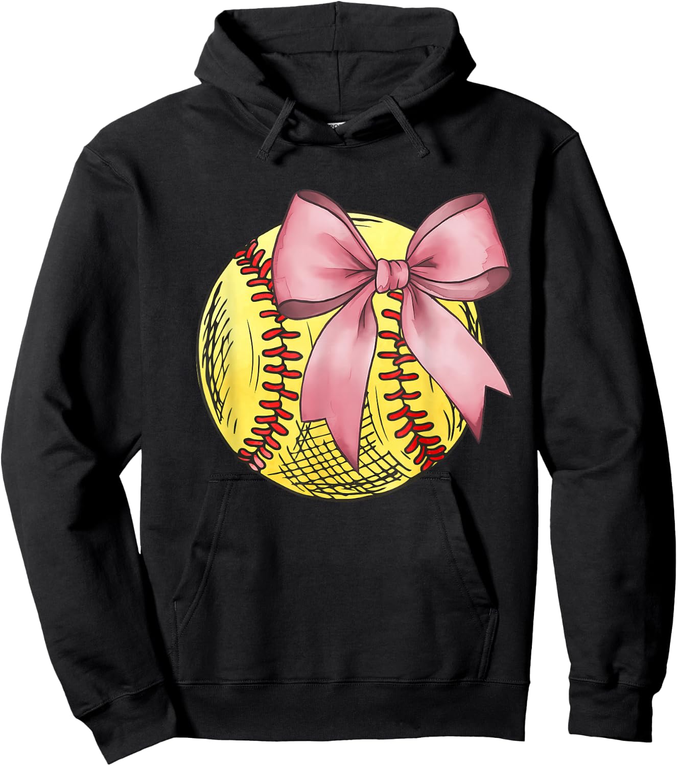 Vintage Softball Coquette Bow Cute Softball Mom Girls Kids Hoodie - Hoodie | Black