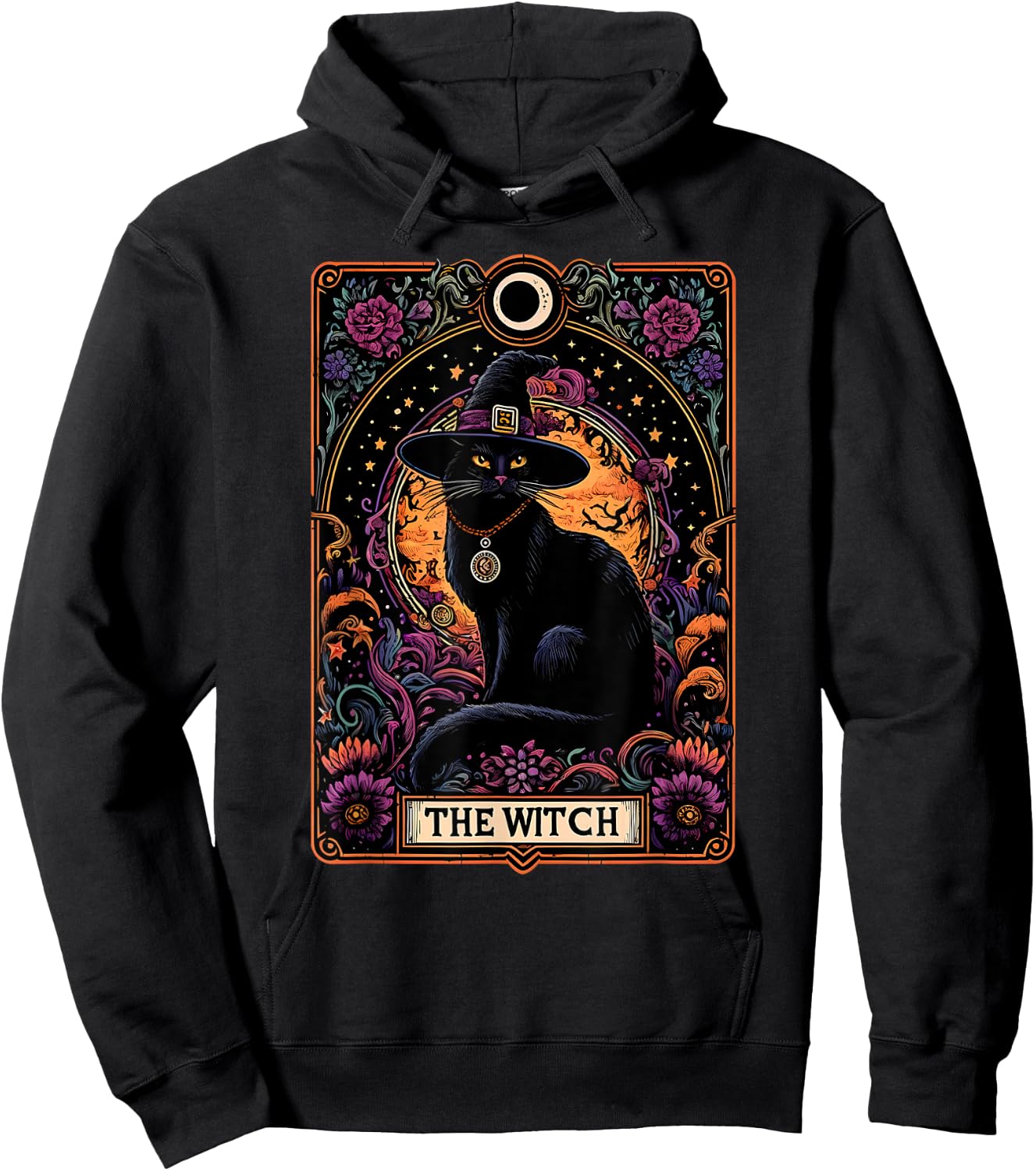 The Witch Cat Tarot Card Halloween Vintage Gothic Women Kids Hoodie - Hoodie | Black