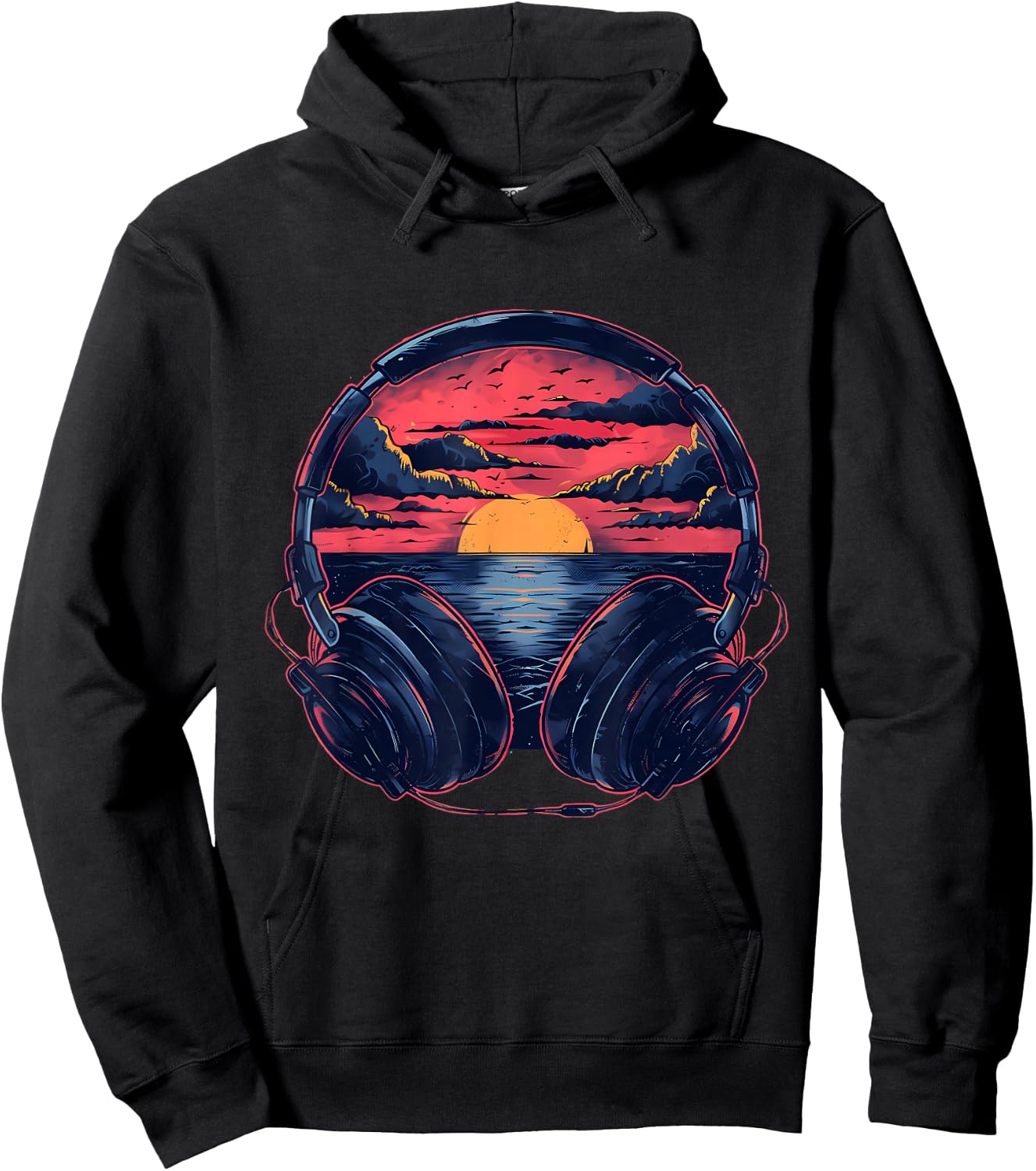 Headphones Music DJ Artwork Beatmaker House Music Sunset Hoodie - Hoodie | Black