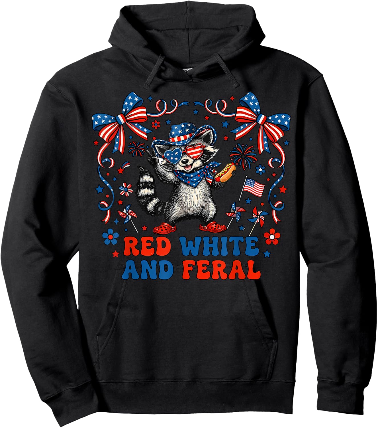 Red White and Due Funny Raccoon 4th of July Patriotic Hoodie - Hoodie | Black