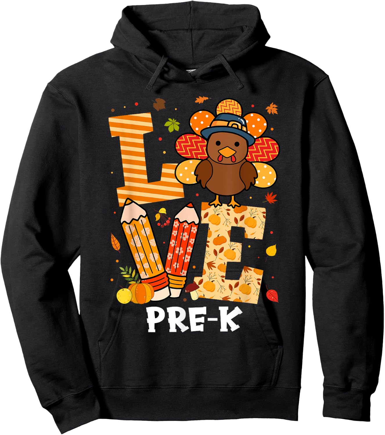 Thanksgiving Love Pre-K Teacher Turkey Autumn Fall Women Girls Kids Hoodie - Hoodie | Black