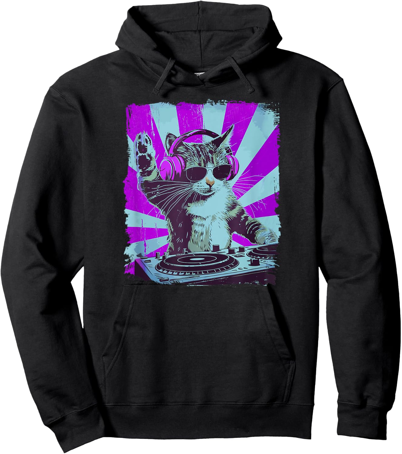 DJ Cat Disco Funny Sound Tech Headphone Techno Music Women Hoodie - Hoodie | Black