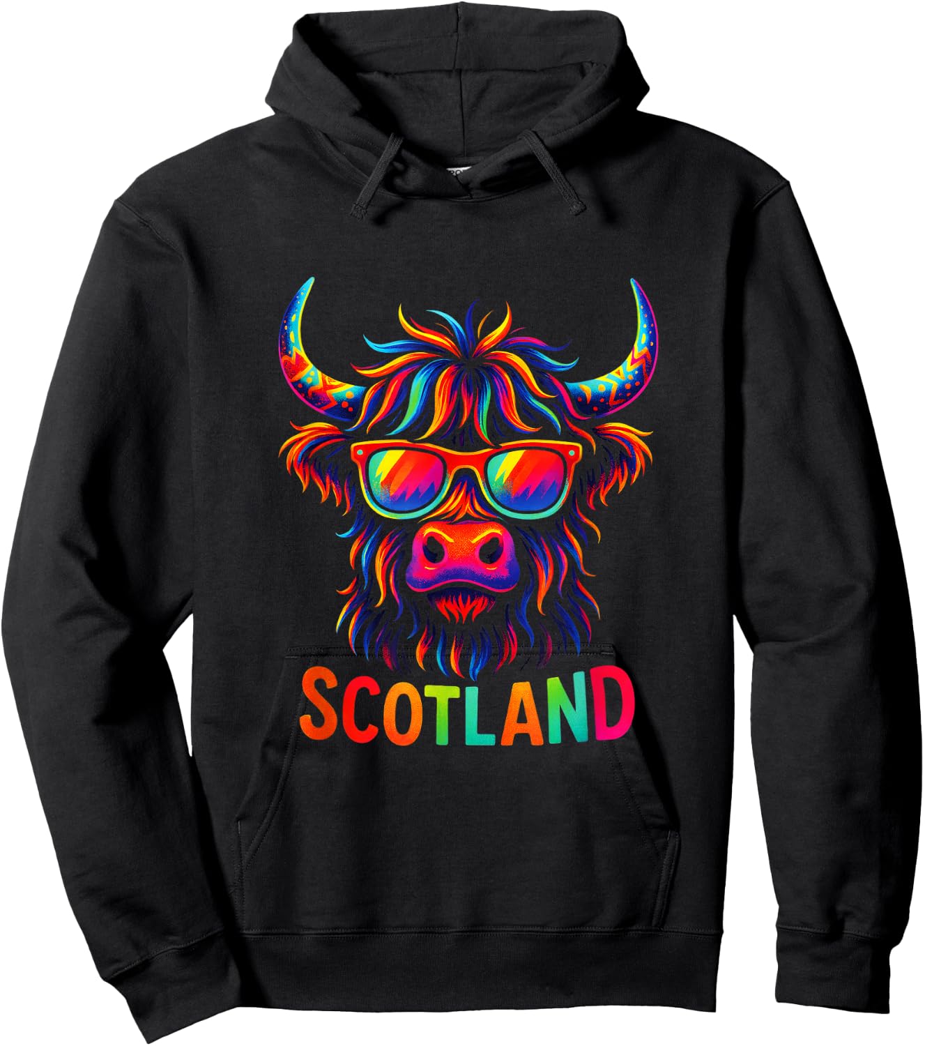 Scotland - Highland Cow Travel Art Hoodie - Hoodie | Black