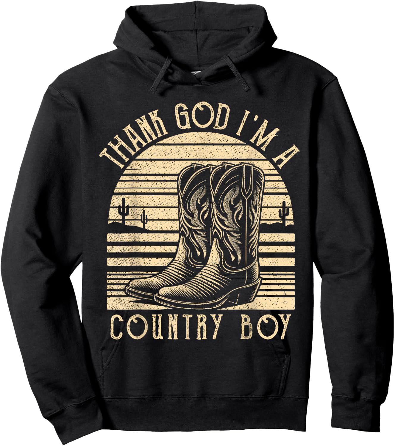 Thank God I'm A Country Music Boy Cowboy Western Retro Hoodie - Hoodie | Black