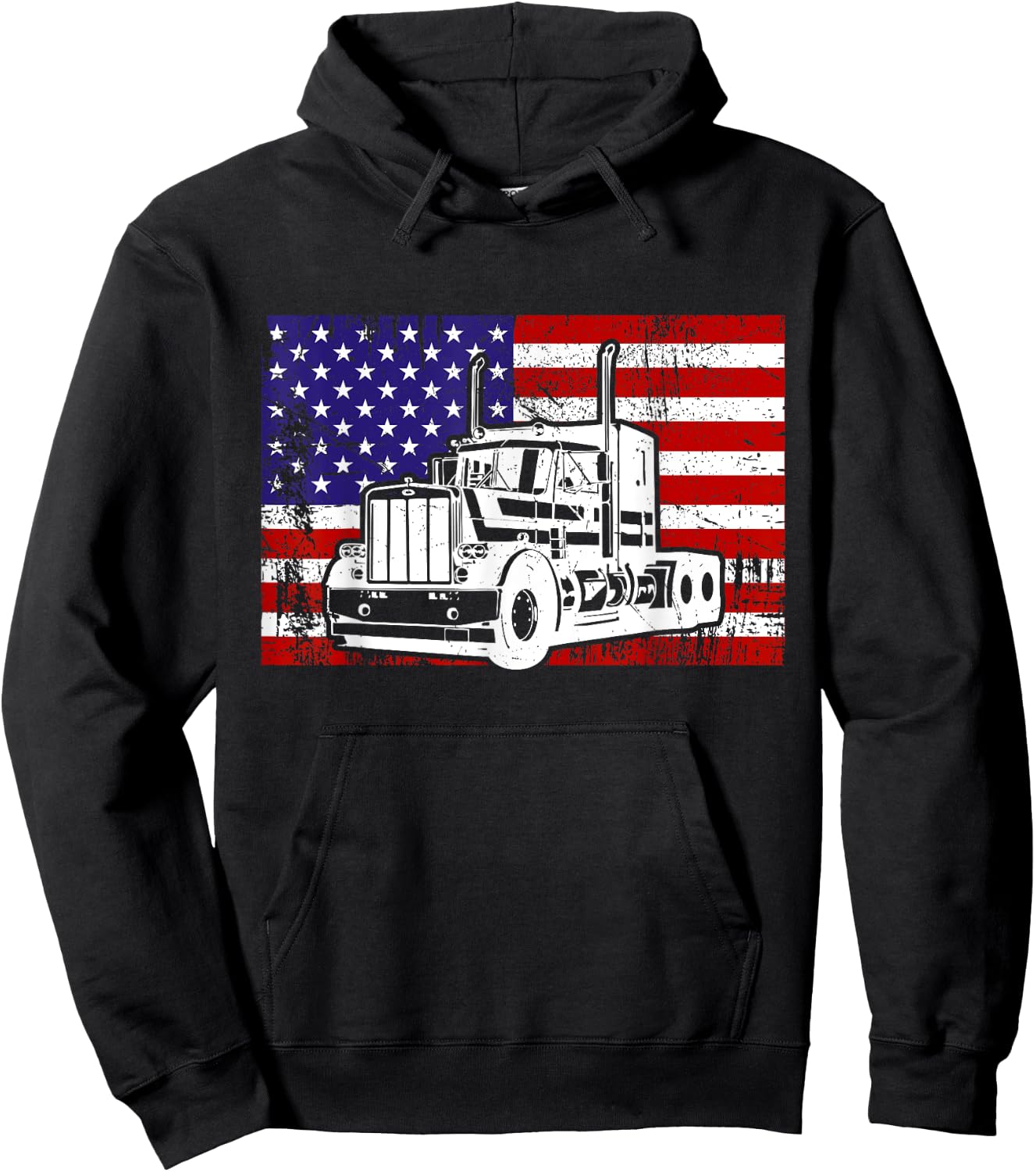 Us American Flag Semi Truck Driver 18 Wheeler Trucker Hoodie - Hoodie | Black