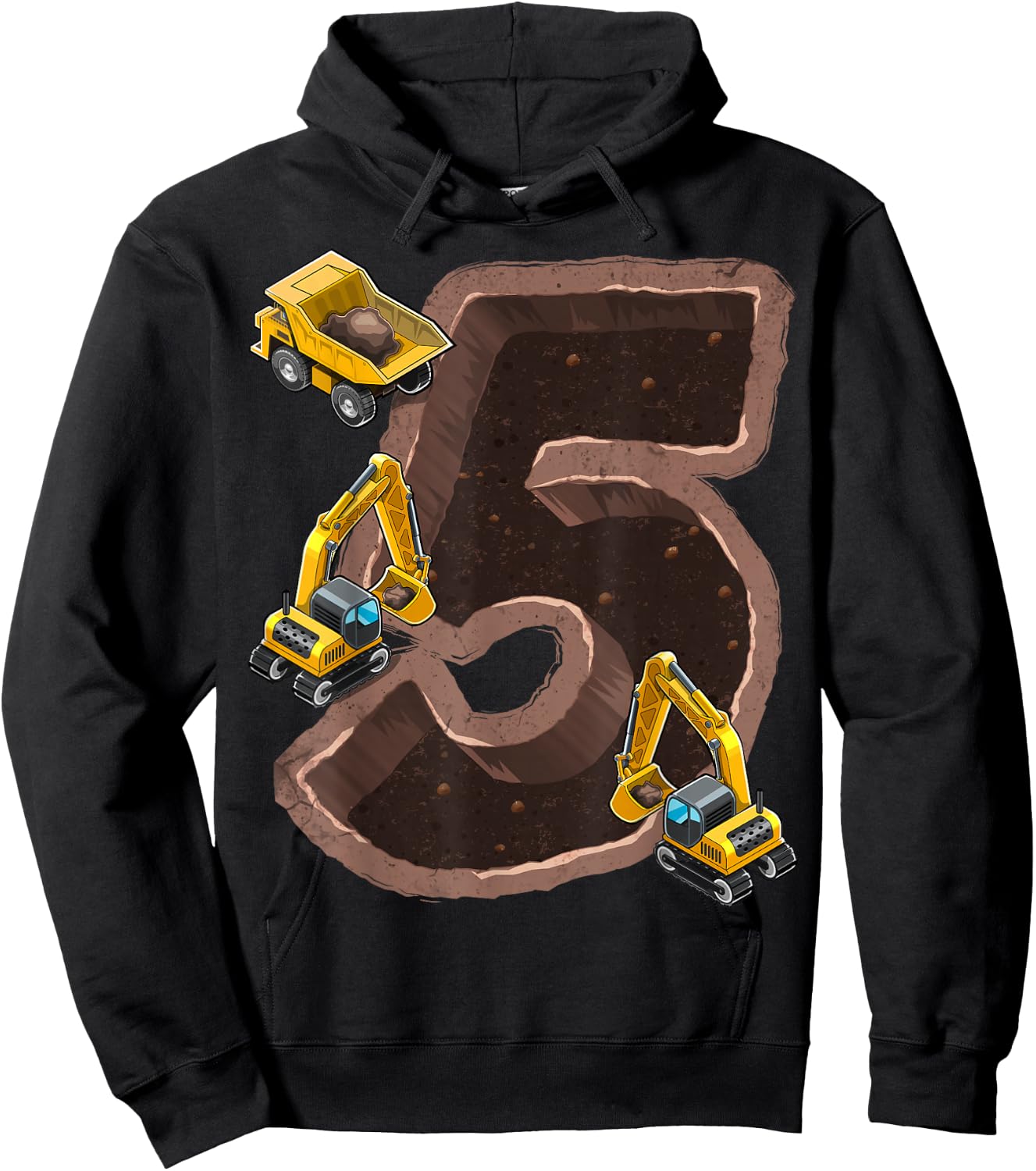 5th Birthday Excavator Construction Vehicles Party Gift Boys Hoodie - Hoodie | Black