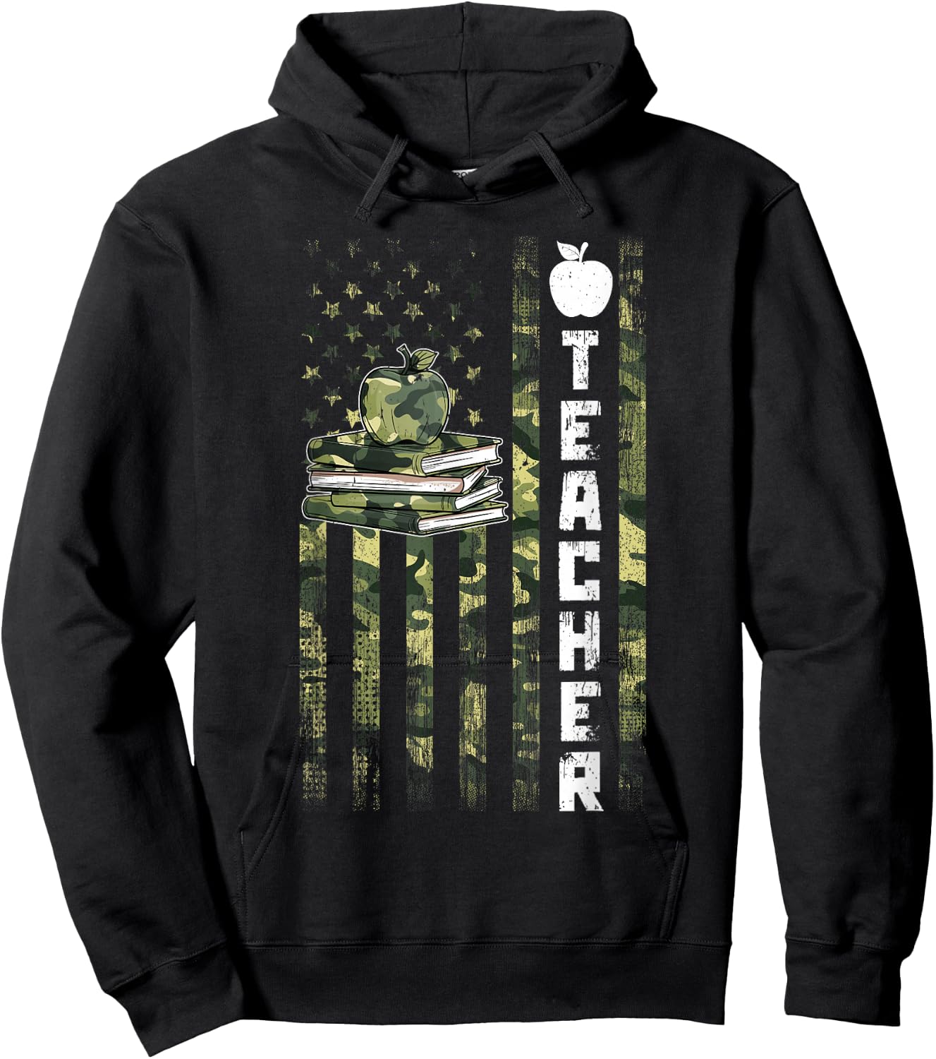 Retro Vintage Teacher Camouflage American Flag 4th Of July Hoodie - Hoodie | Black