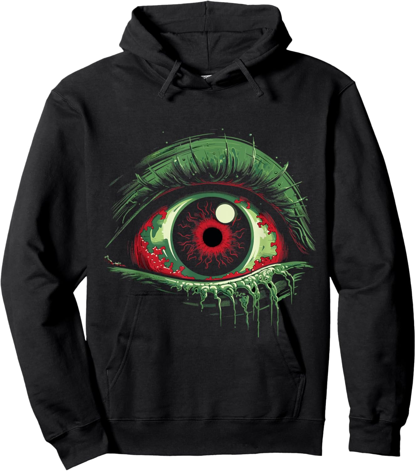Large and Green Eyeball Creepy Hoodie - Hoodie | Black