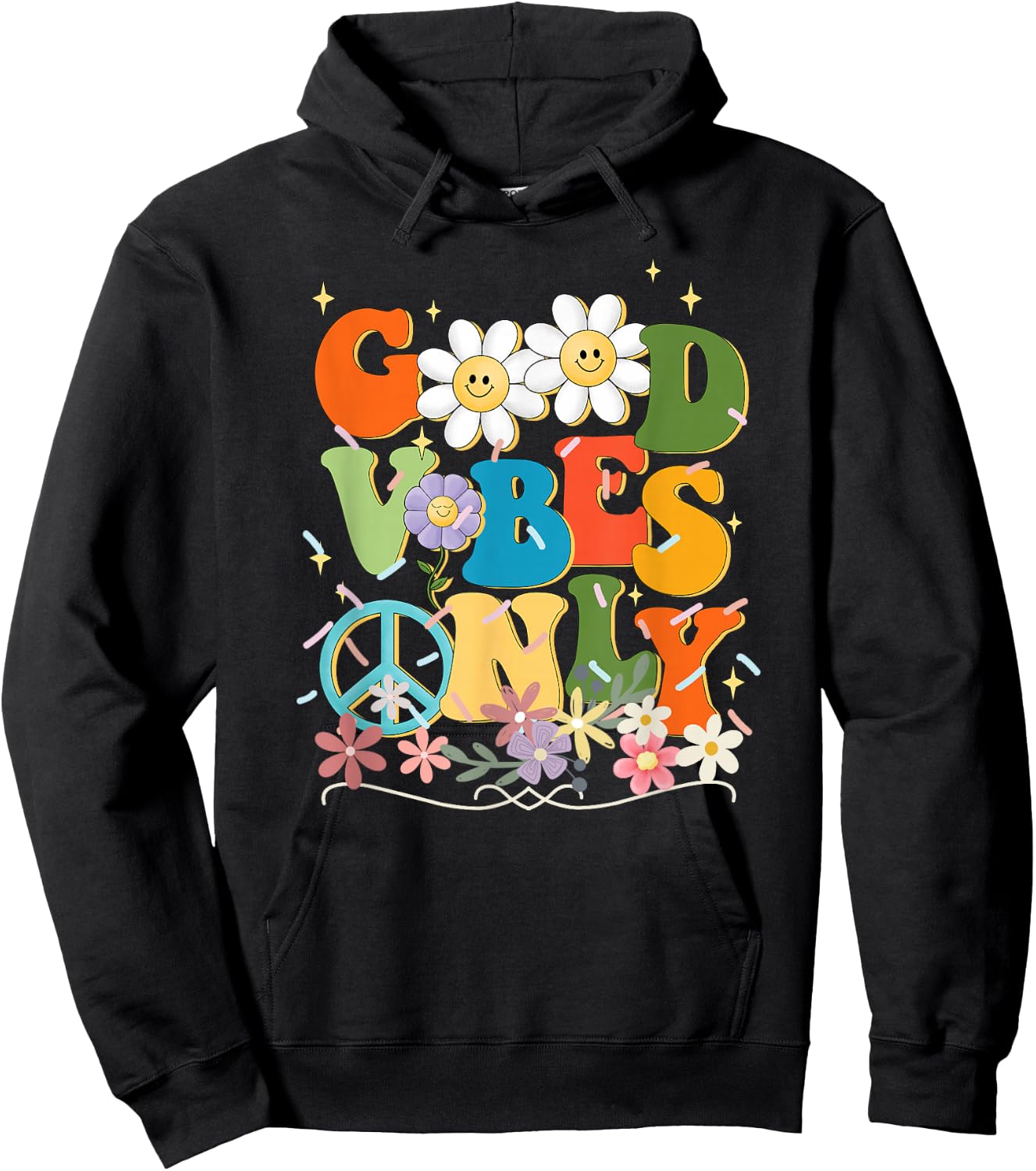 Flowers Peace Positivity Cheerful Mothers Day Cute Hoodie - Hoodie | Black