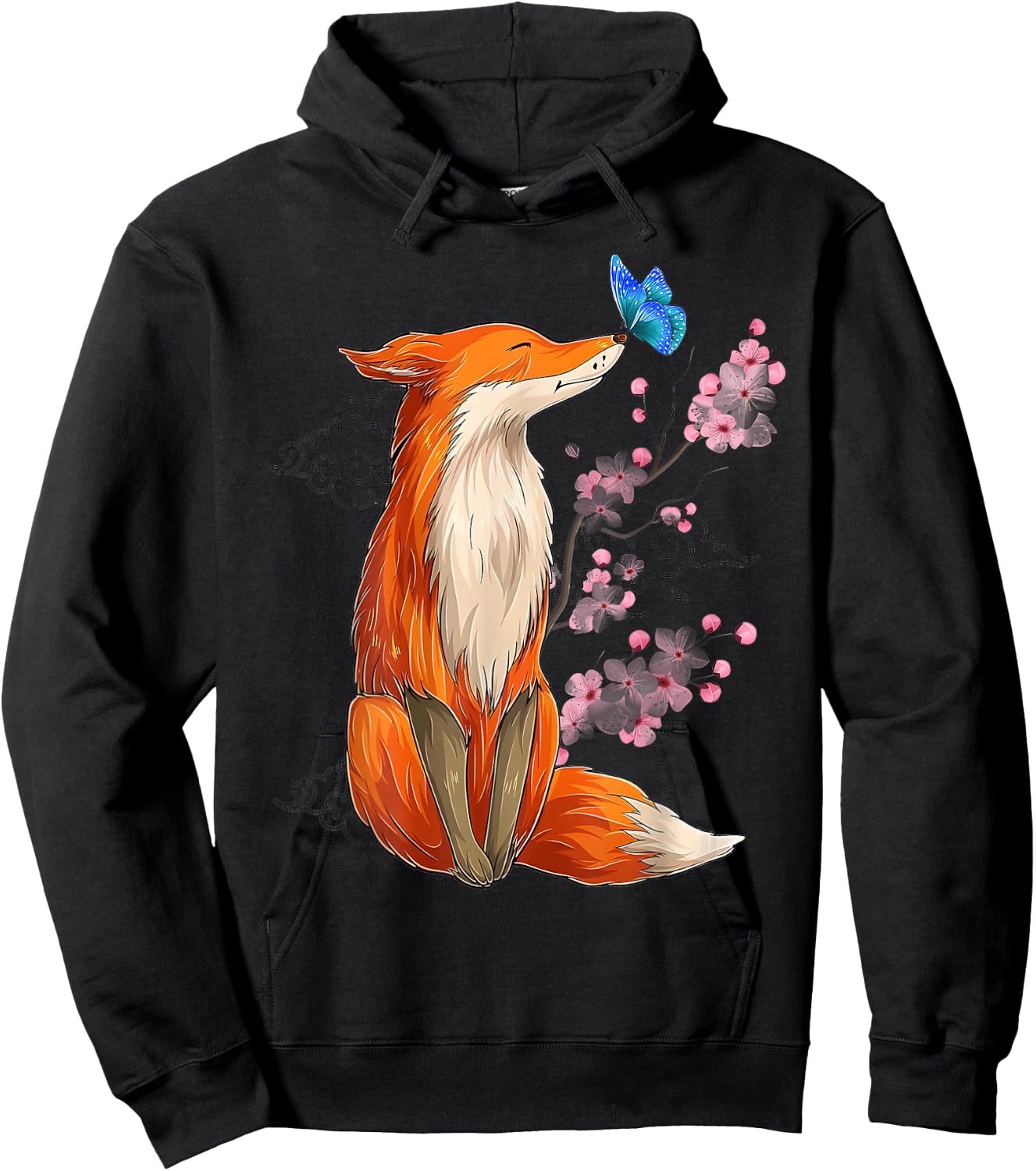 Vintage Japanese Cherry Blossom Fox Sakura Aesthetic Art Hoodie - Hoodie | Black