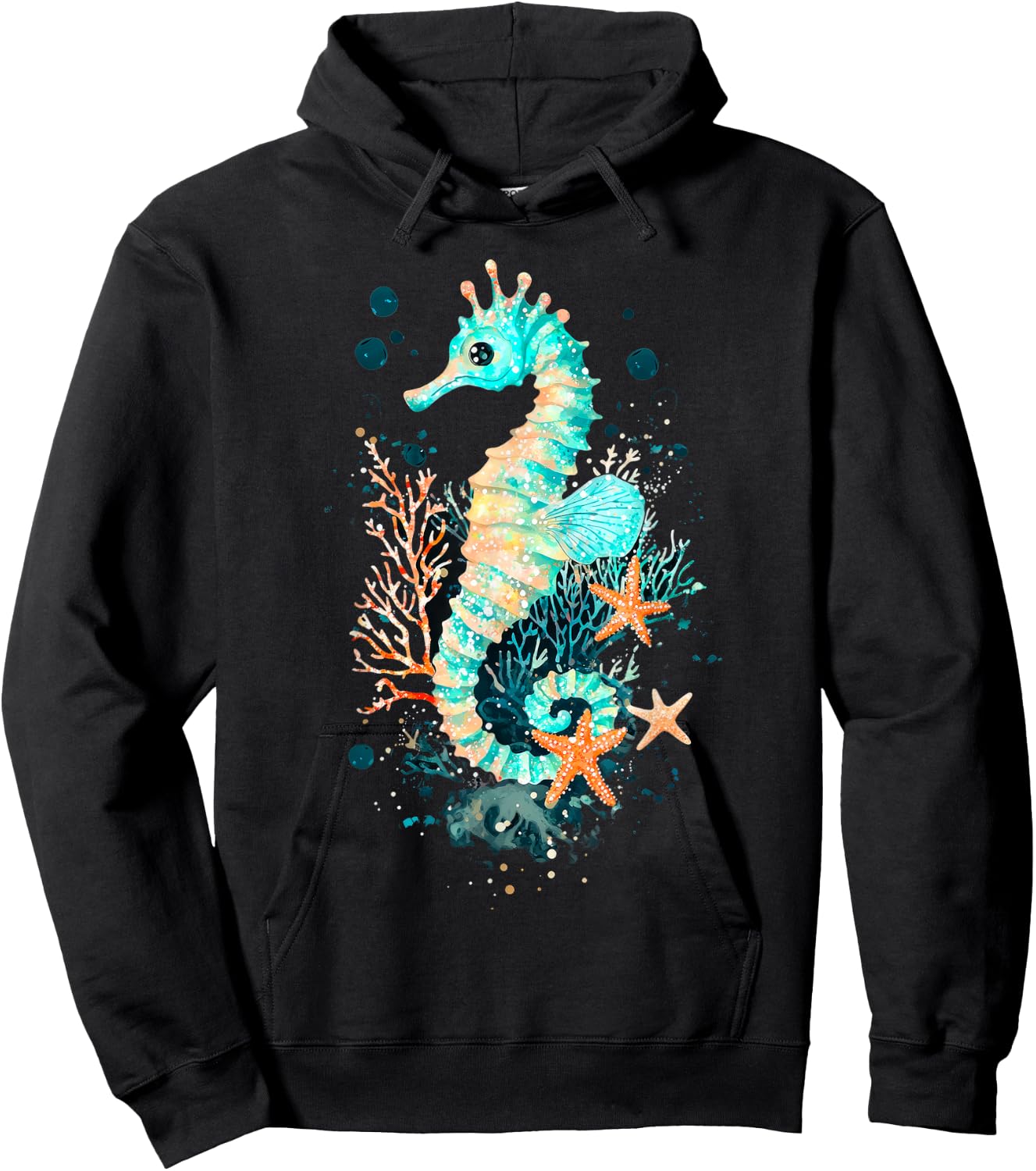 Seahorse Coral Starfish Nautical Art Hoodie - Hoodie | Black