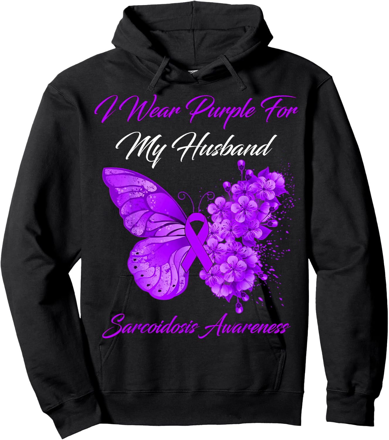 Butterfly I Wear Purple For My Husband Sarcoidosis Awareness Hoodie - Hoodie | Black