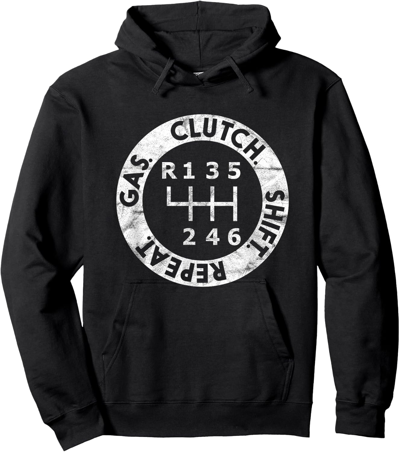Gas. Clutch. Shift. Repeat. 6-Speed Stick Shift Driver Hoodie - Hoodie | Black