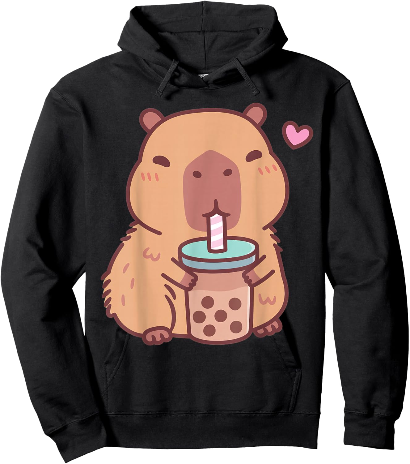 Cute Capybara Kawaii Anime Drinking Bubble Tea Lover Girls Hoodie - Hoodie | Black