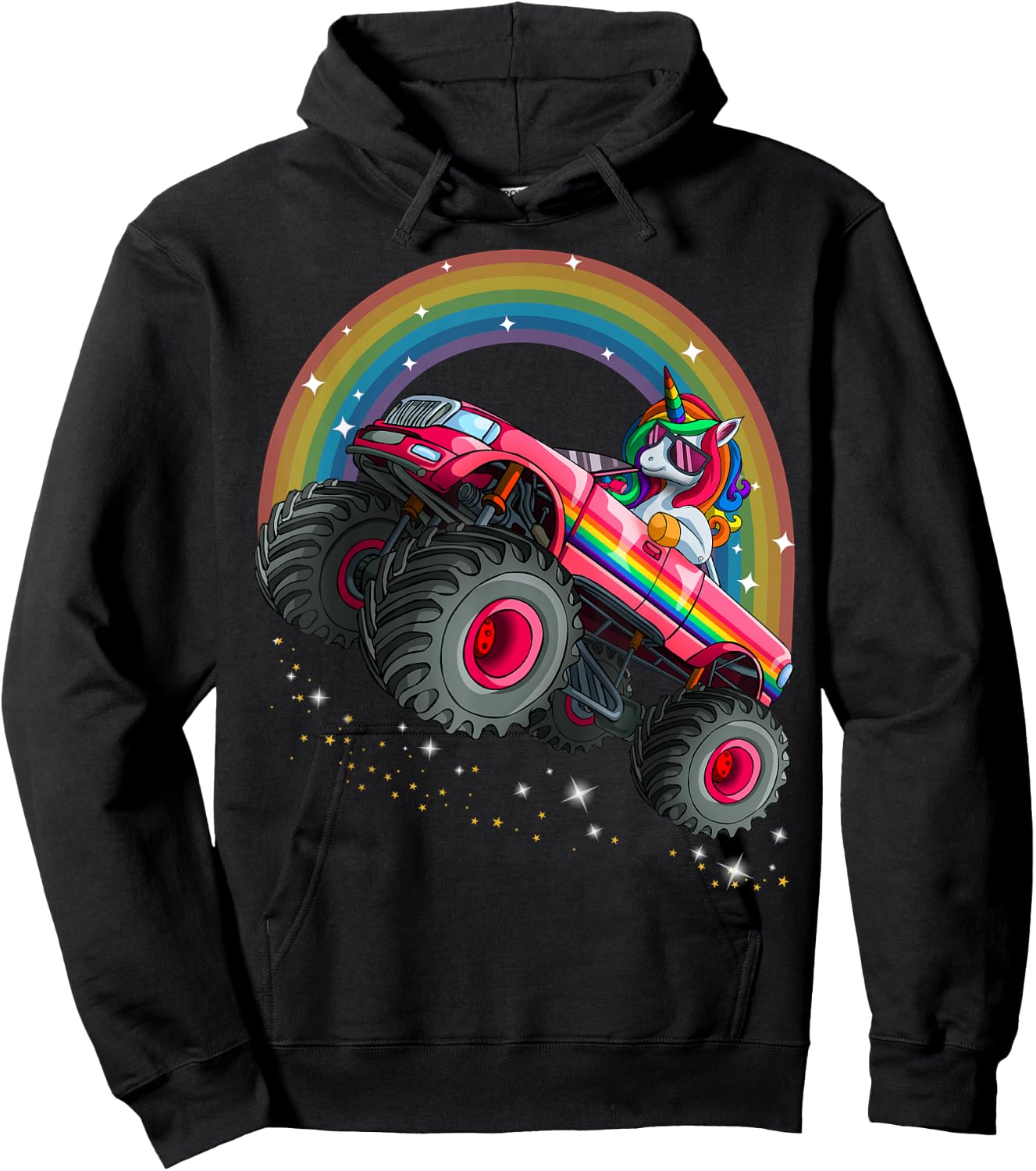 Monster Truck Unicorn Birthday Shirt Magical Party Girl Gift Hoodie - Hoodie | Black