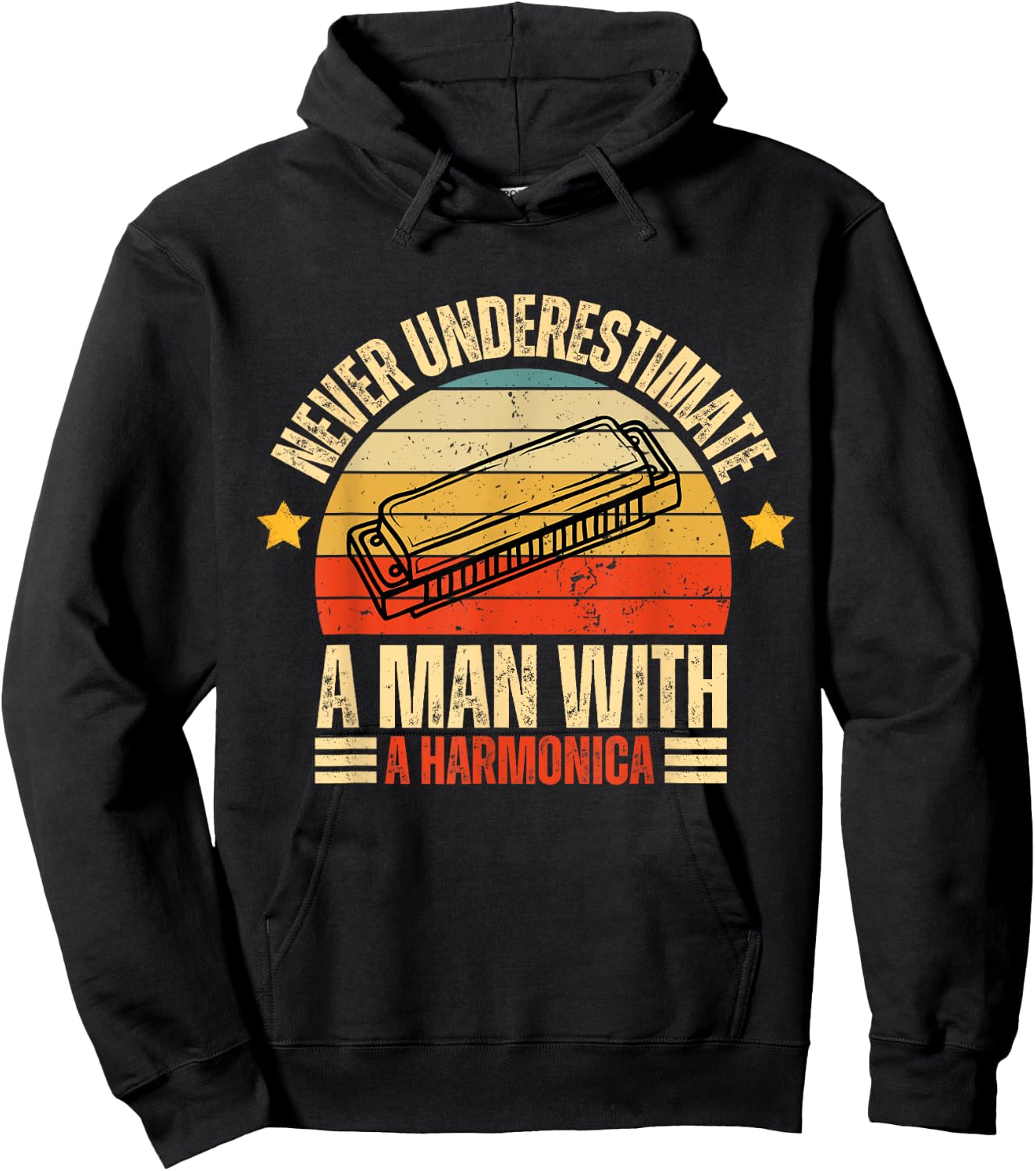 Never Underestimate A Man With A Harmonica Harmonica Player Hoodie - Hoodie | Black