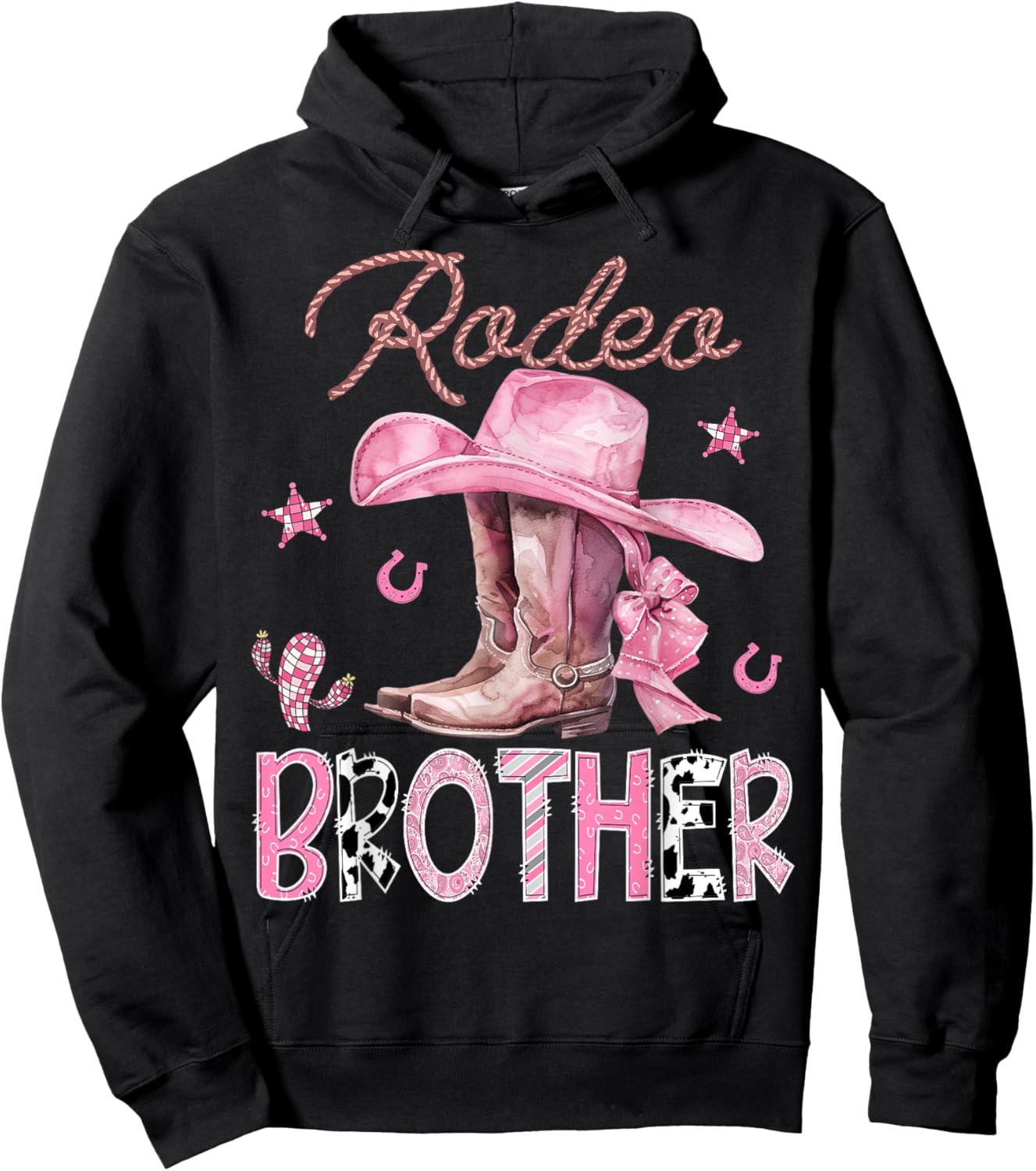 Rodeo Brother Pink Boots Coquette CowGirl Birthday Party Hoodie - Hoodie | Black