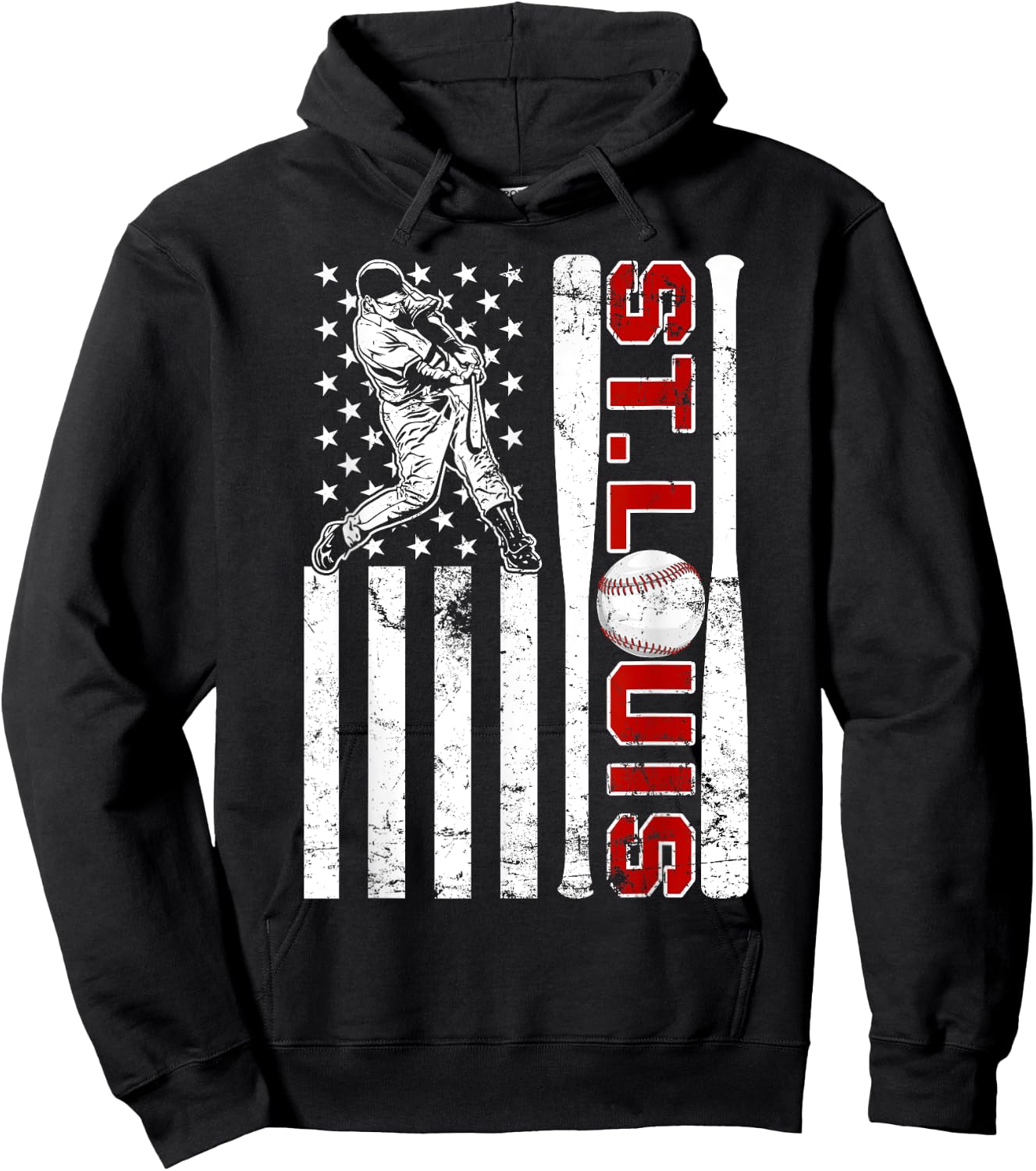 St. Louis Retro Baseball Lover US Flag Met At Game Day Boys Hoodie - Hoodie | Black