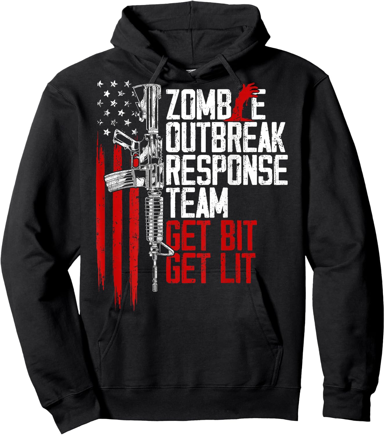 USA Flag Zombie Outbreak Response Team Get Bit (on Back) Hoodie - Hoodie | Black