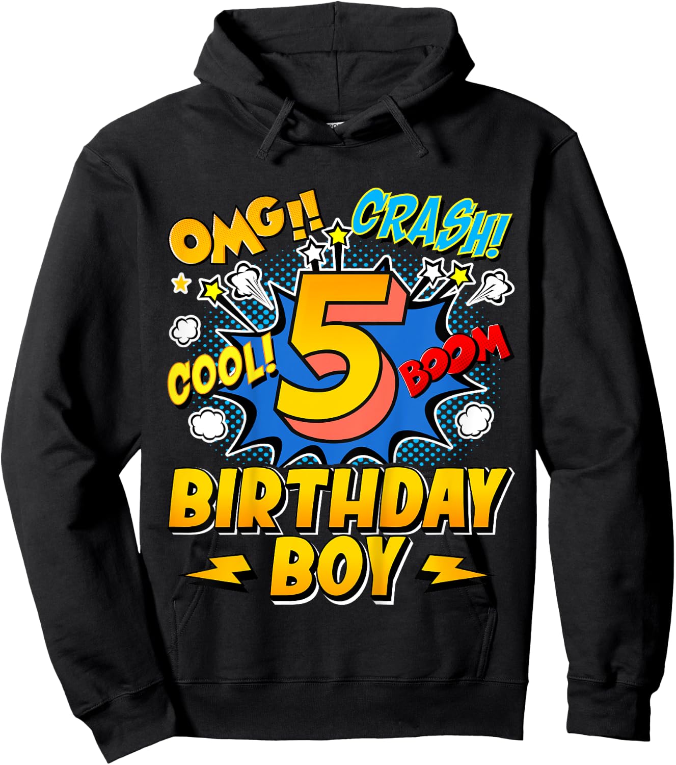 Kids Birthday Boy Comic Style 5 Years Old 5th Birthday Party Hoodie - Hoodie | Black