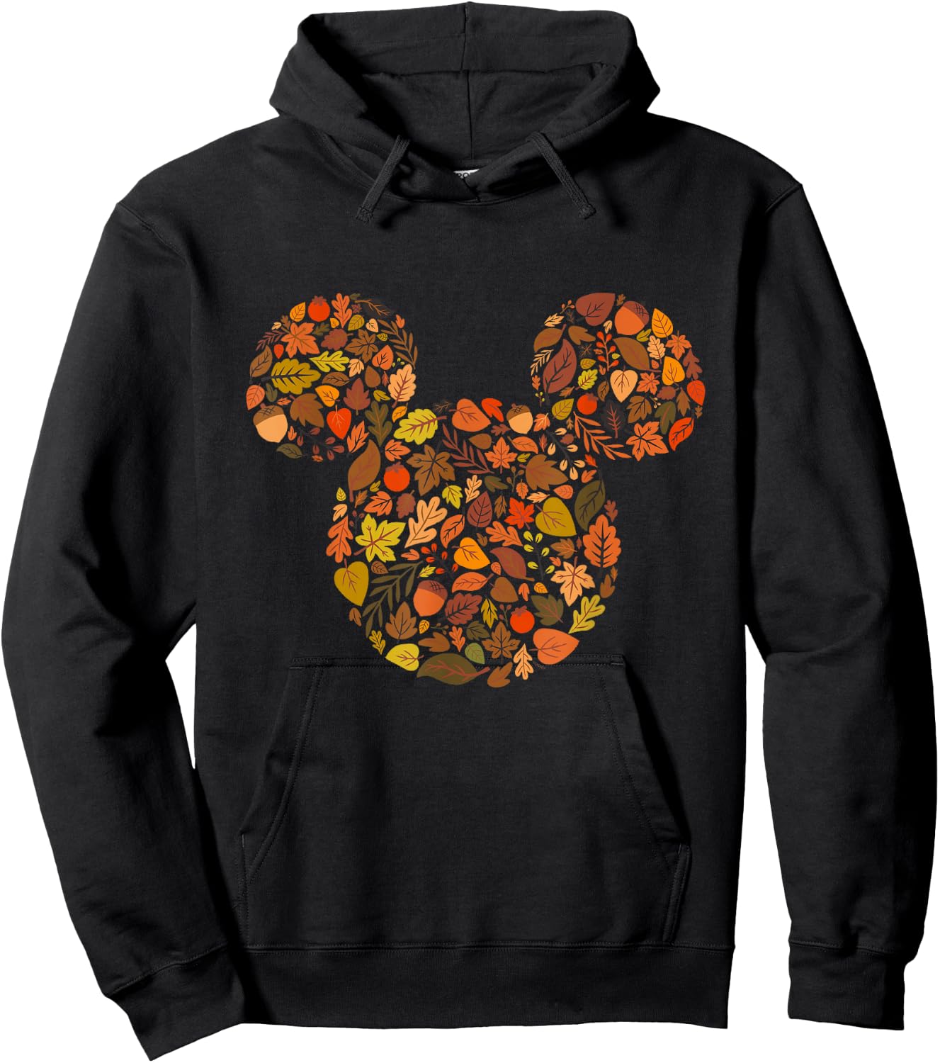 Disney Mickey Mouse Head and Ears Icon Fall Leaves Hoodie - Hoodie | Black