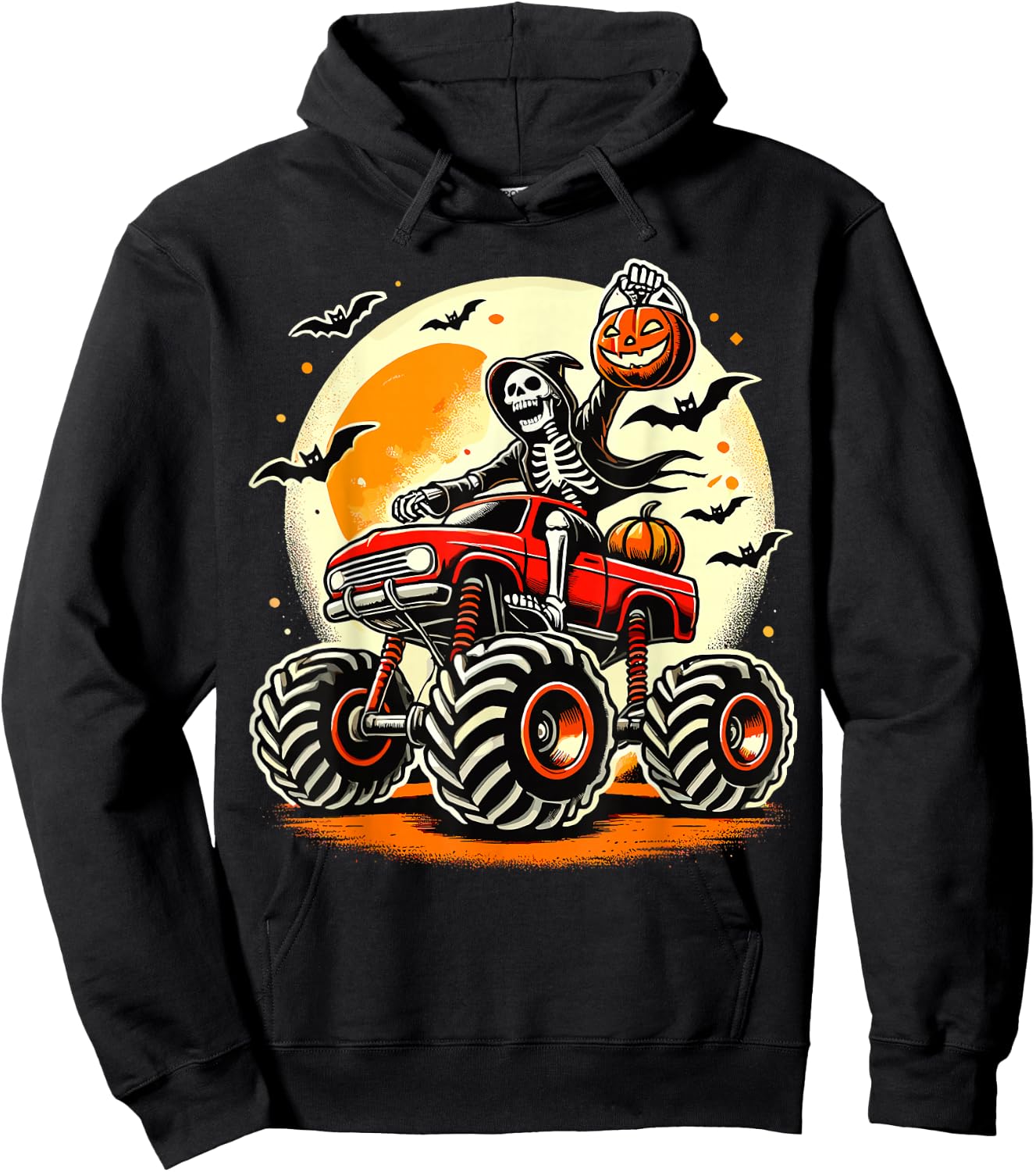 Monster Truck Lover Skeleton Halloween Hoodie - Hoodie | Black
