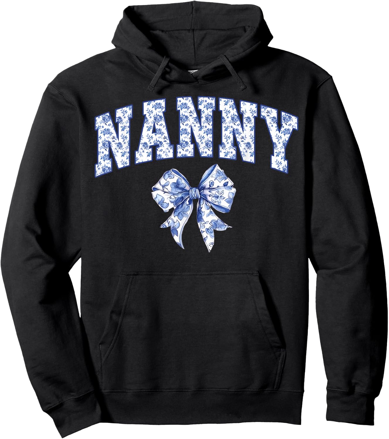 Nanny Coquette Toile Blue Bow Floral Family Matching Hoodie - Hoodie | Black