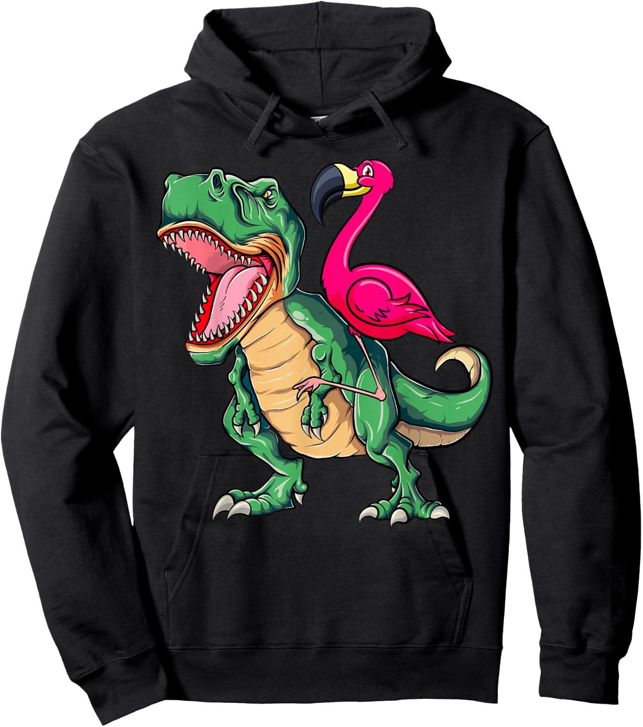 Flamingo Riding Dinosaur T rex Funny Flamingo Tyrannosaurus Hoodie - Hoodie | Black