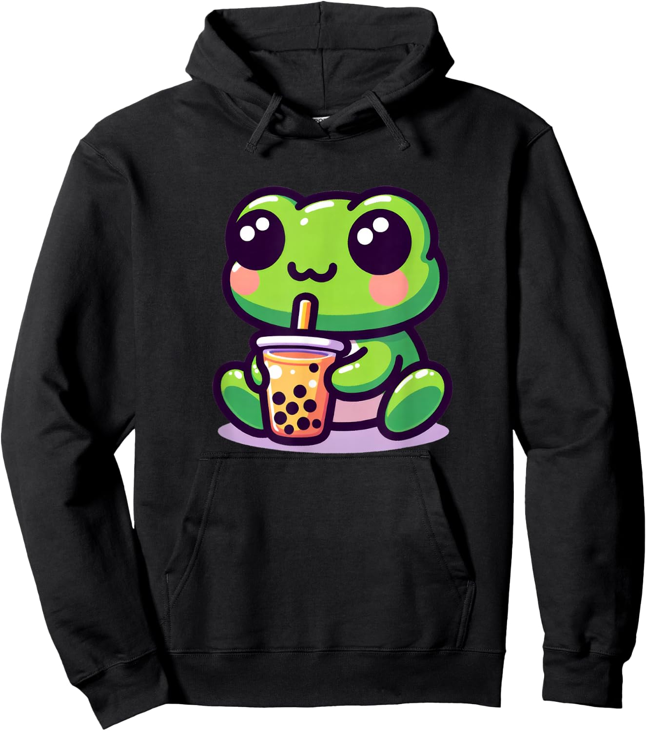 Kawaii Frog Anime Boba Tea Bubble Milk Tea Kids Hoodie - Hoodie | Black