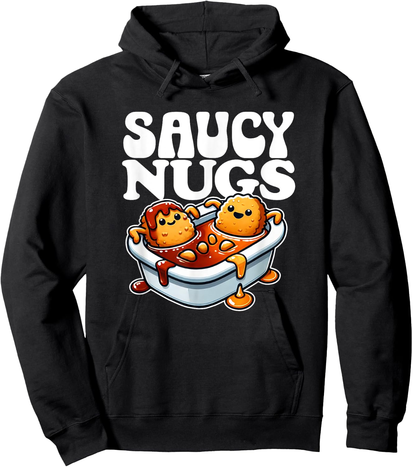 Saucy Nugs Cartoon Food Funny BBQ Sauce Chicken Nuggets Hoodie - Hoodie | Black