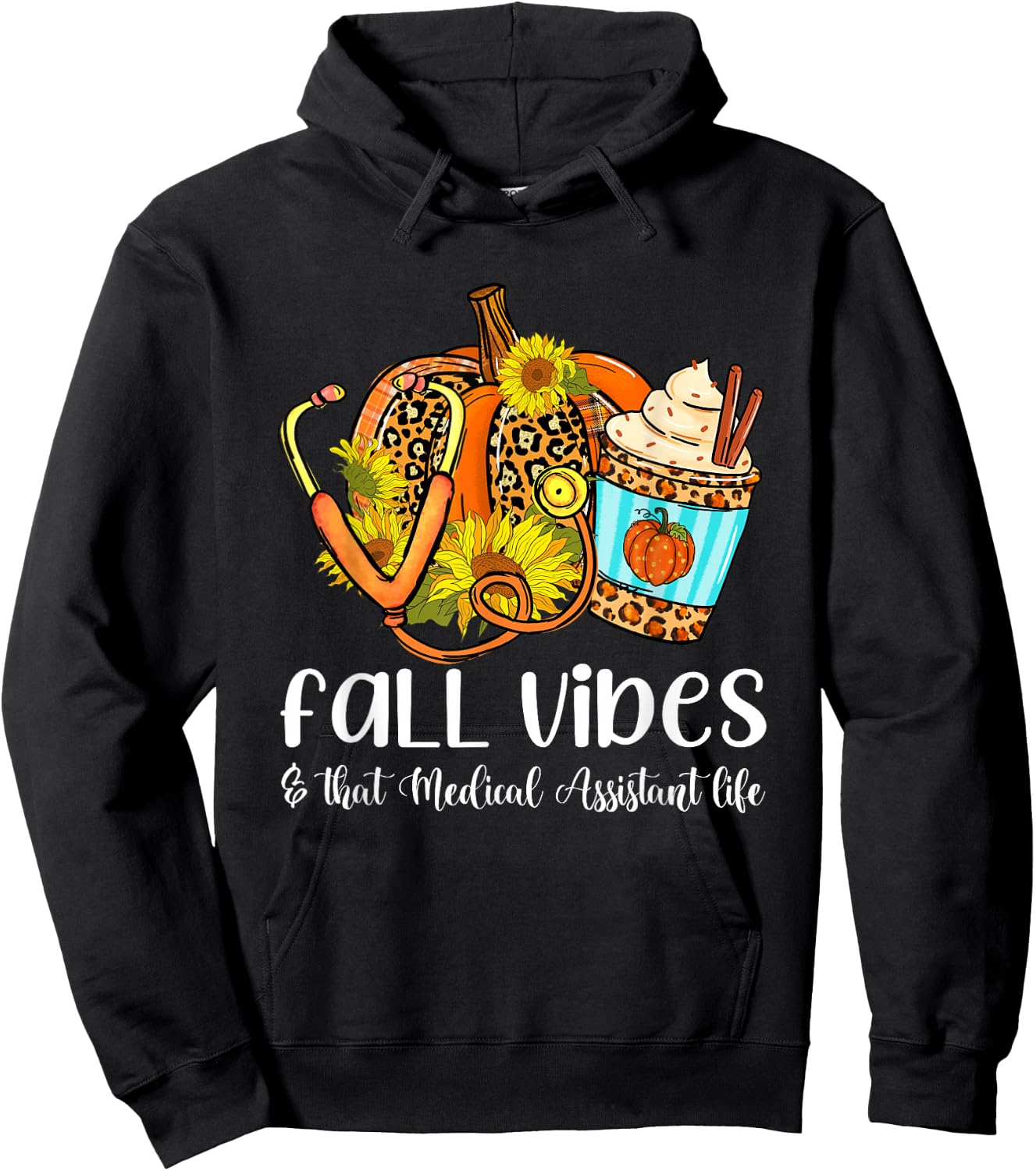 Fall Vibes & That Medical Assistant Life Leopard Pumpkin Hoodie - Hoodie | Black