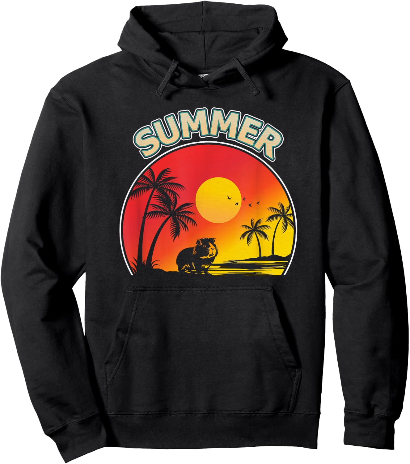 Palm Tree With Guinea Pig Beach Holiday Summer Vacation Women Kids Hoodie - Hoodie | Black