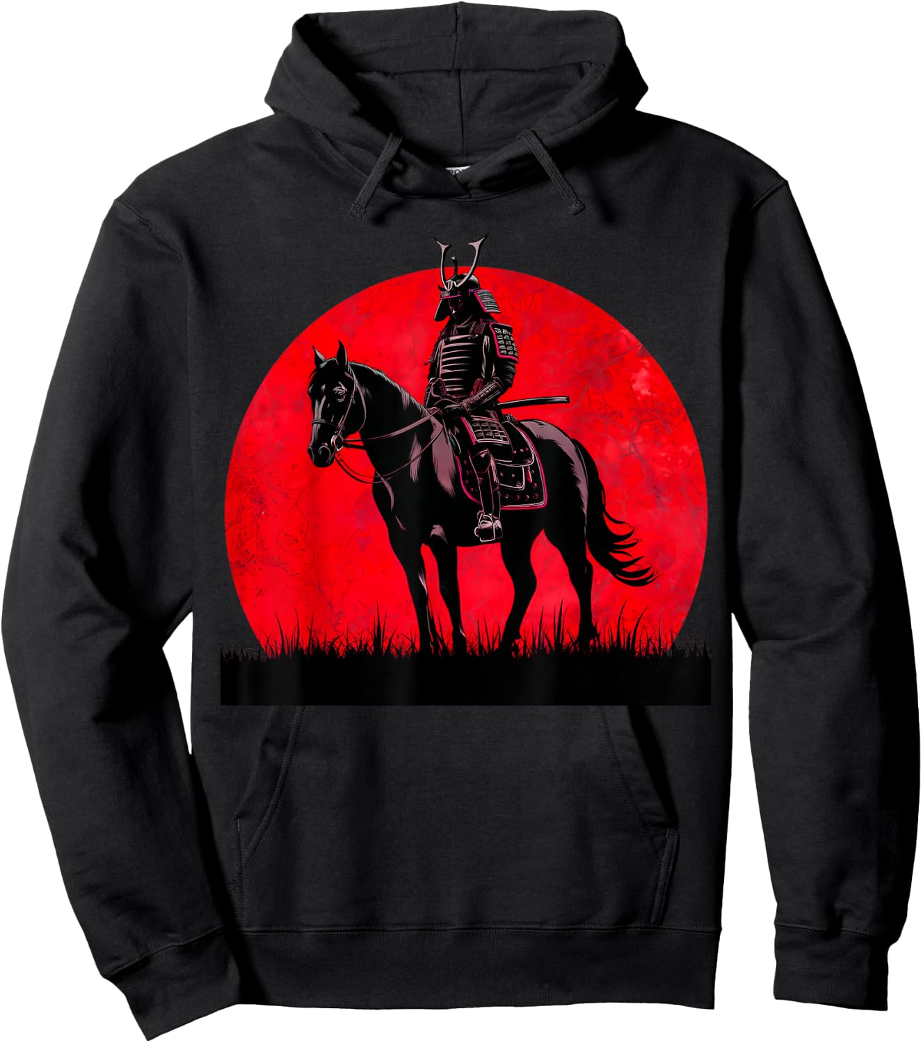 Japanese Samurai Warrior Riding Horse Sword Bushido Moon Hoodie - Hoodie | Black