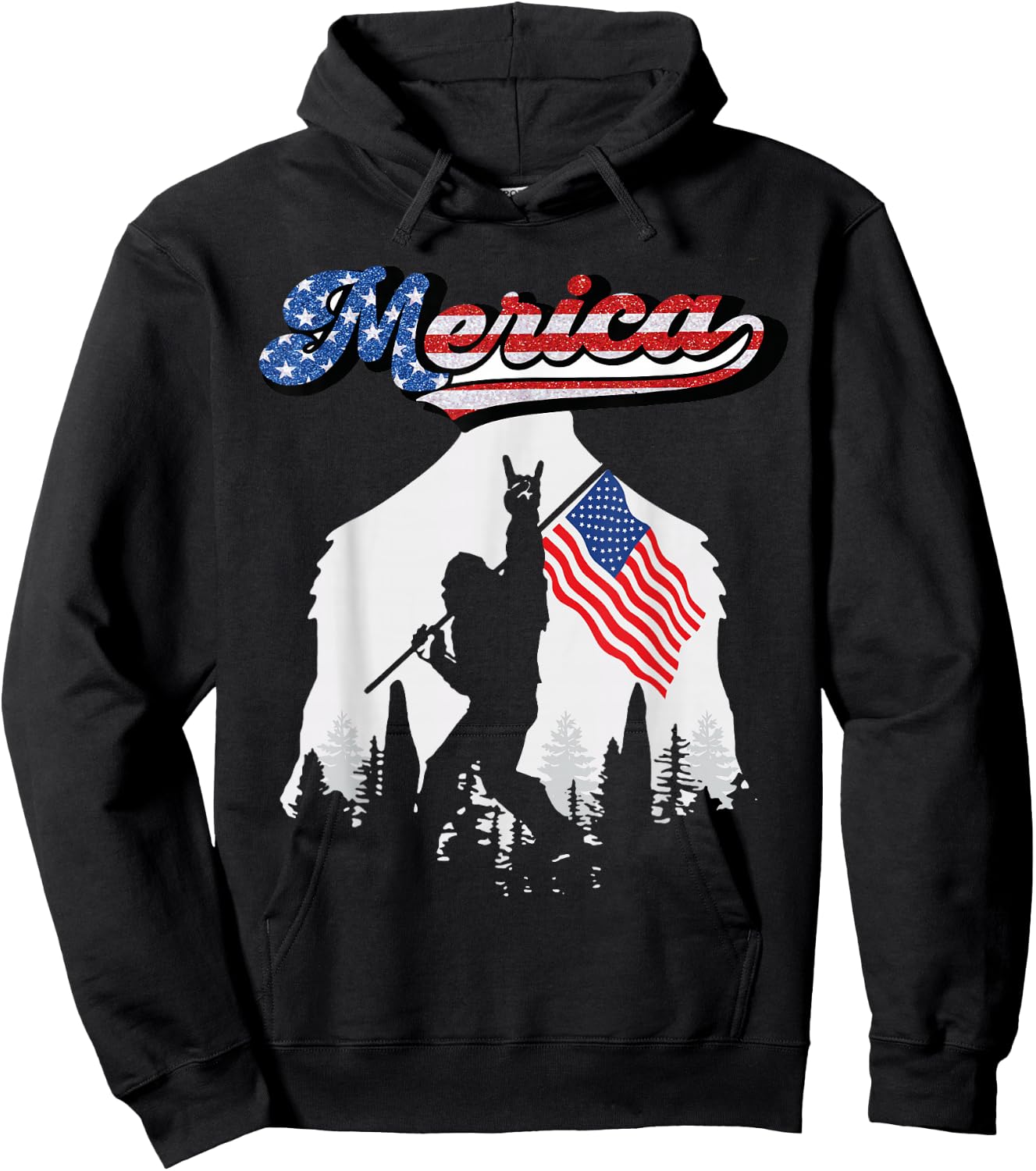 Bigfoot 4th of July American USA Flag Patriotic Men Hoodie - Hoodie | Black