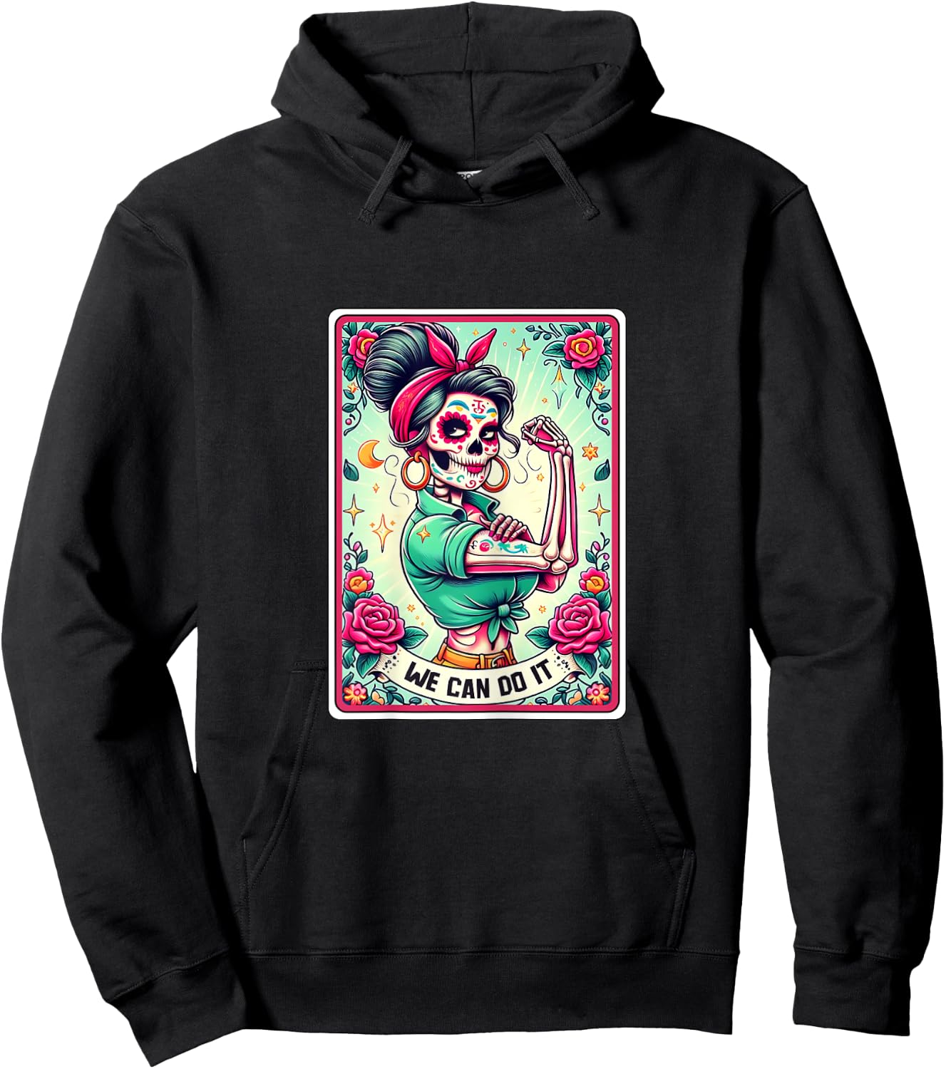 We Can Do it Rosie the Riveter, Skull Tarot Feminism Hoodie - Hoodie | Black
