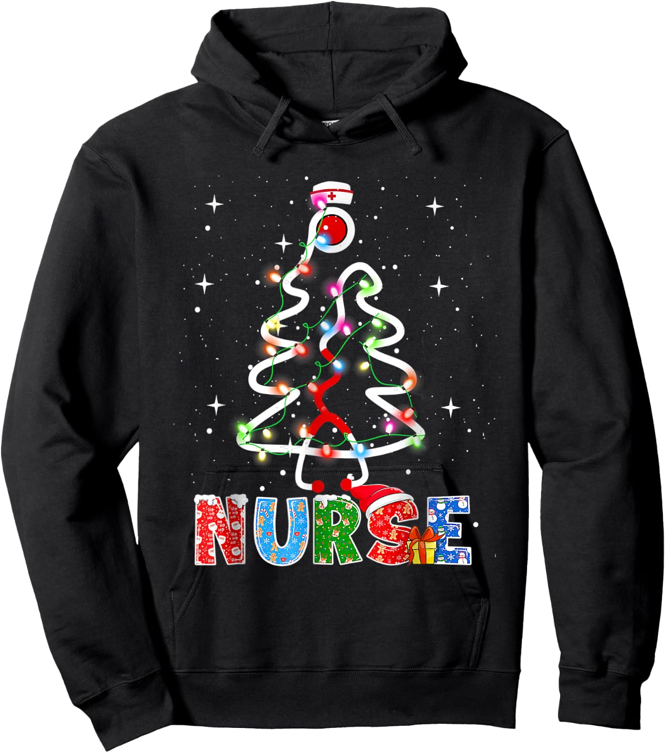 Nurse Christmas Tree Stethoscope RN LPN Scrub Nursing X-mas Hoodie - Hoodie | Black
