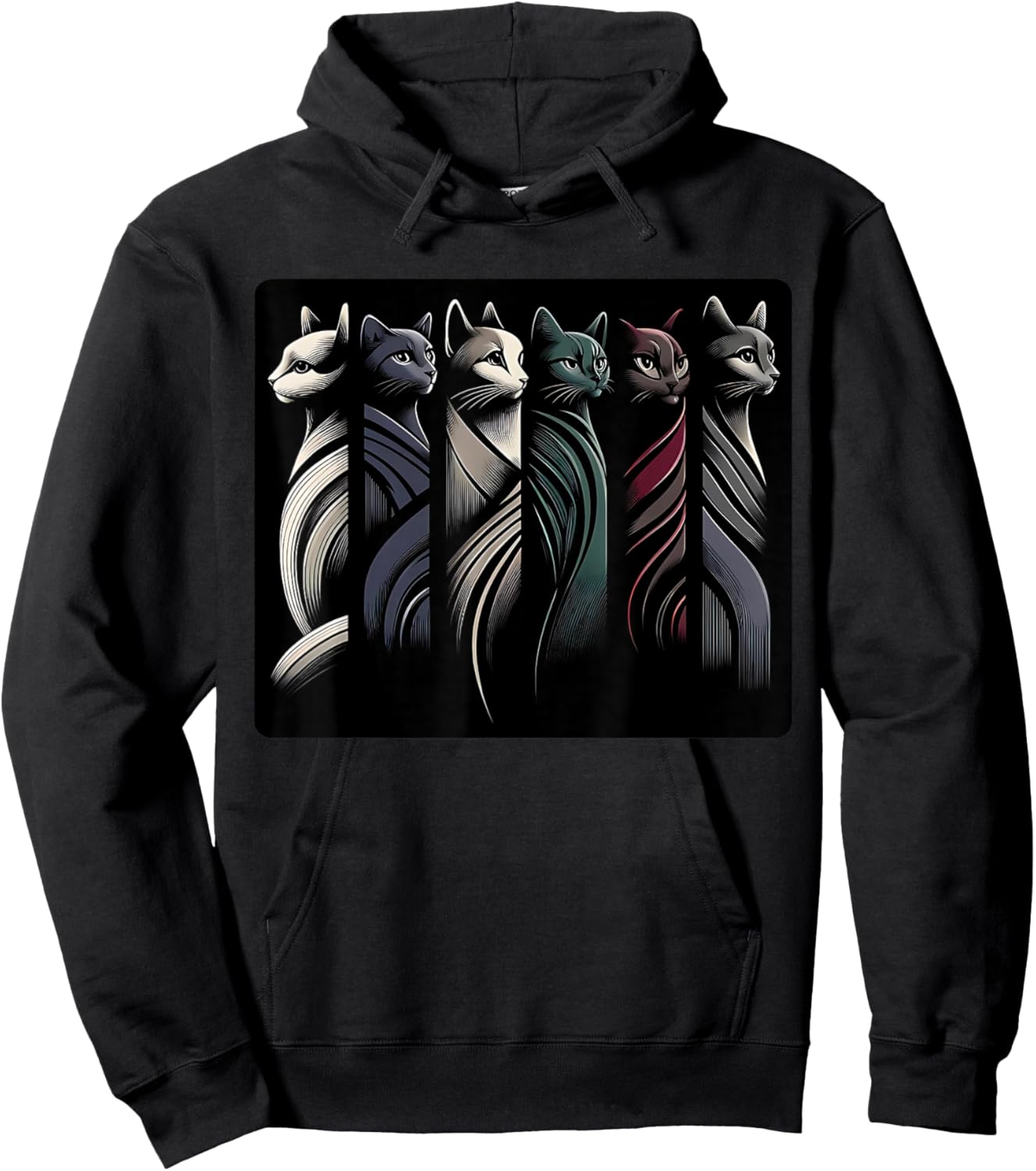 Cool Vintage Retro Mid-Century Long Neck Cats 50s 60s Style Hoodie - Hoodie | Black
