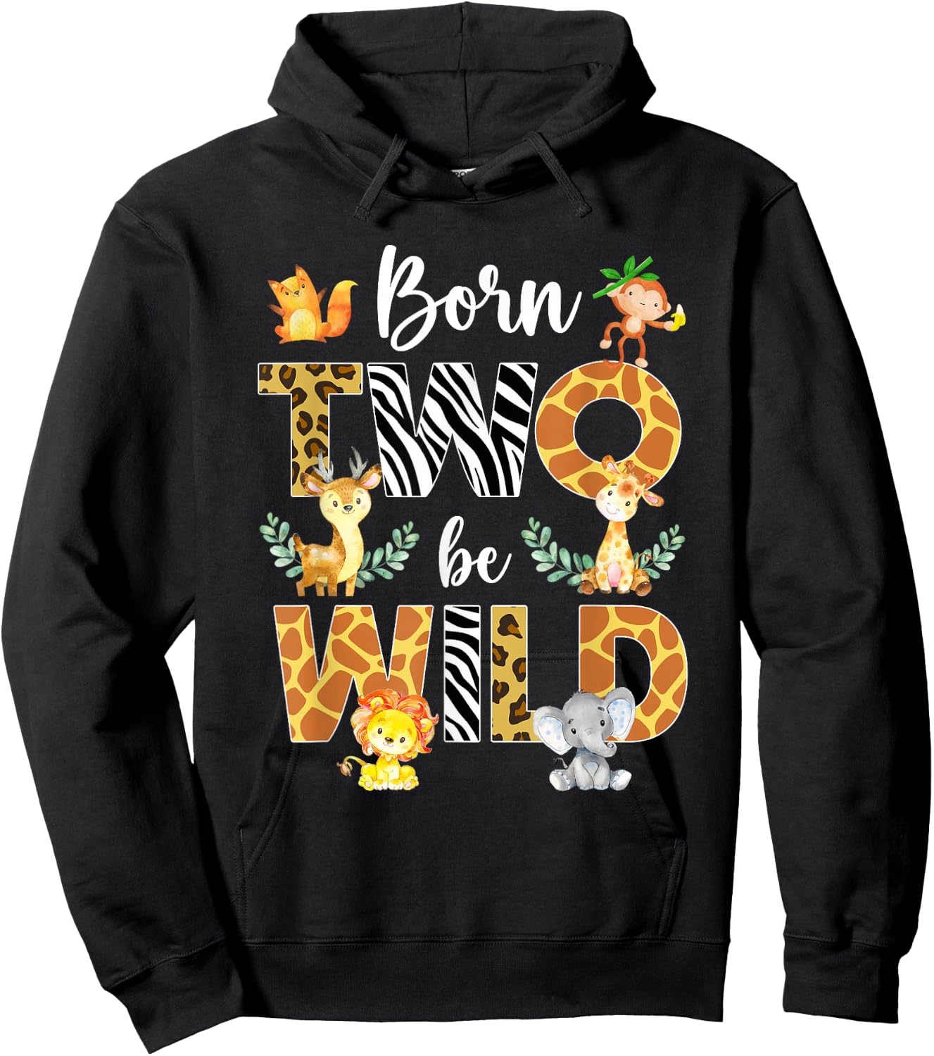 Born Two Be Wild Safari Wild Child 2nd Birthday 2 Year Old Hoodie - Hoodie | Black
