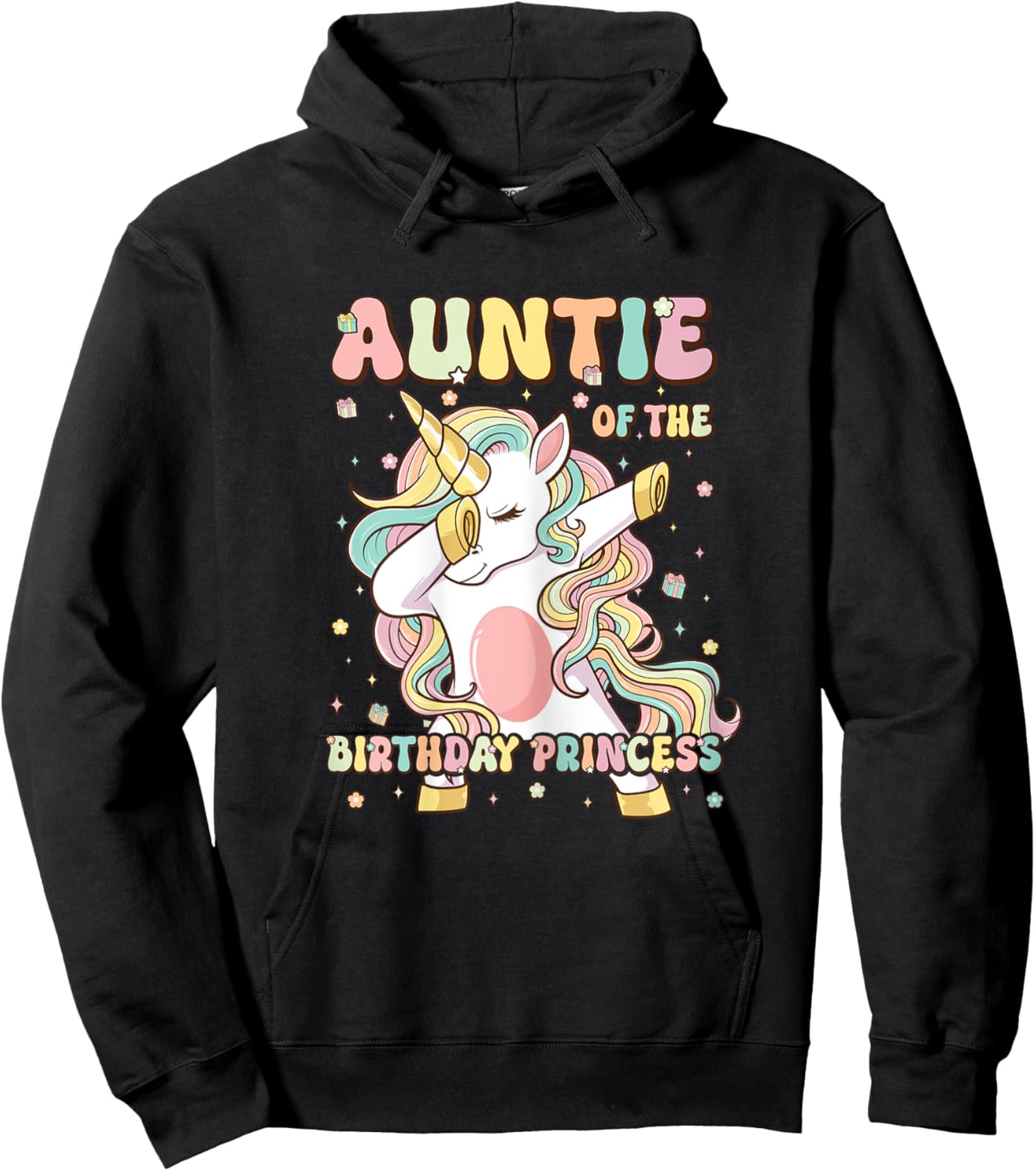 Auntie Of The Birthday Princess Unicorn Birthday Girl Hoodie - Hoodie | Black