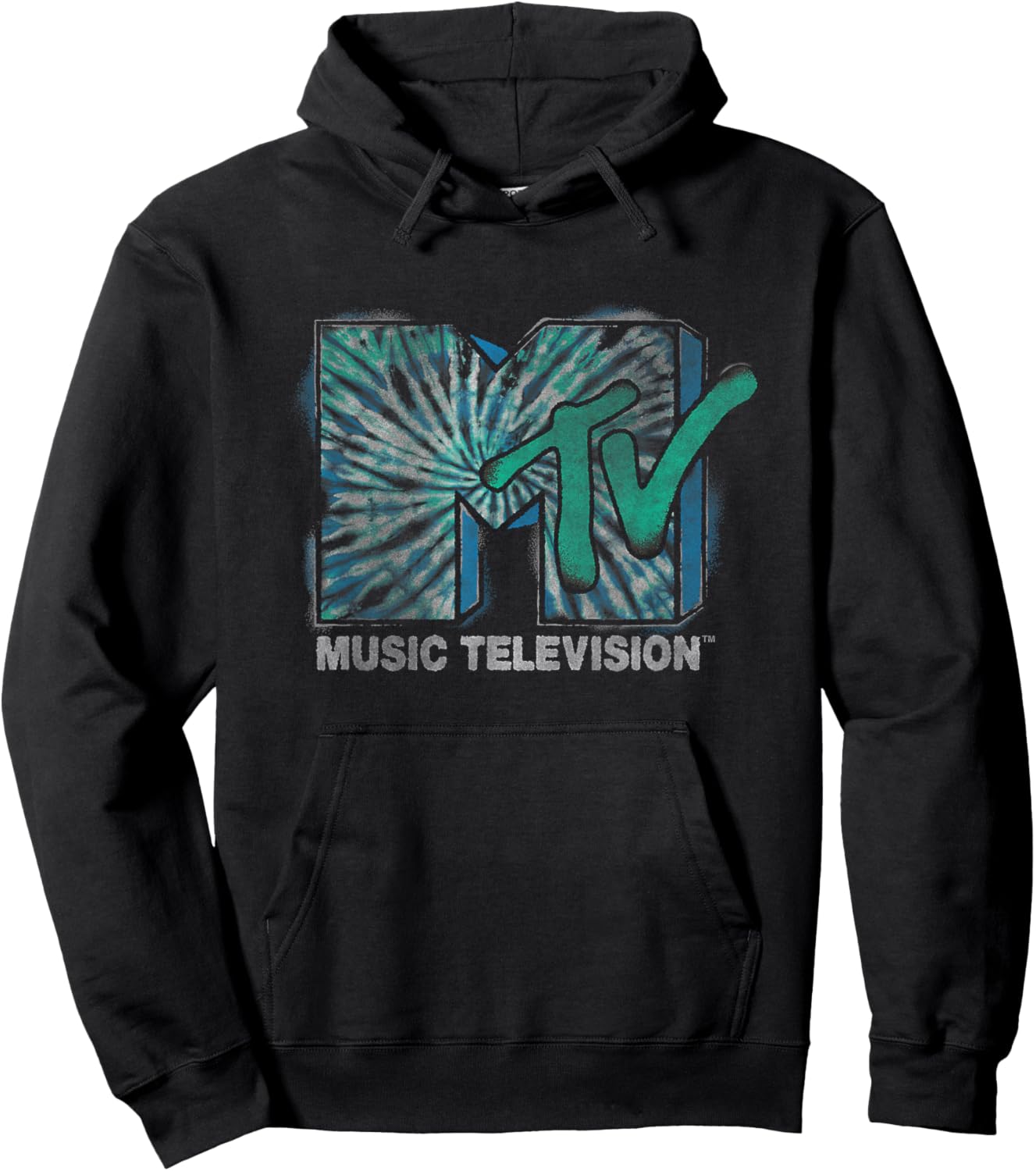 MTV Blue Green Tie Dyed I Want My MTV Front & Back Hoodie - Hoodie | Black