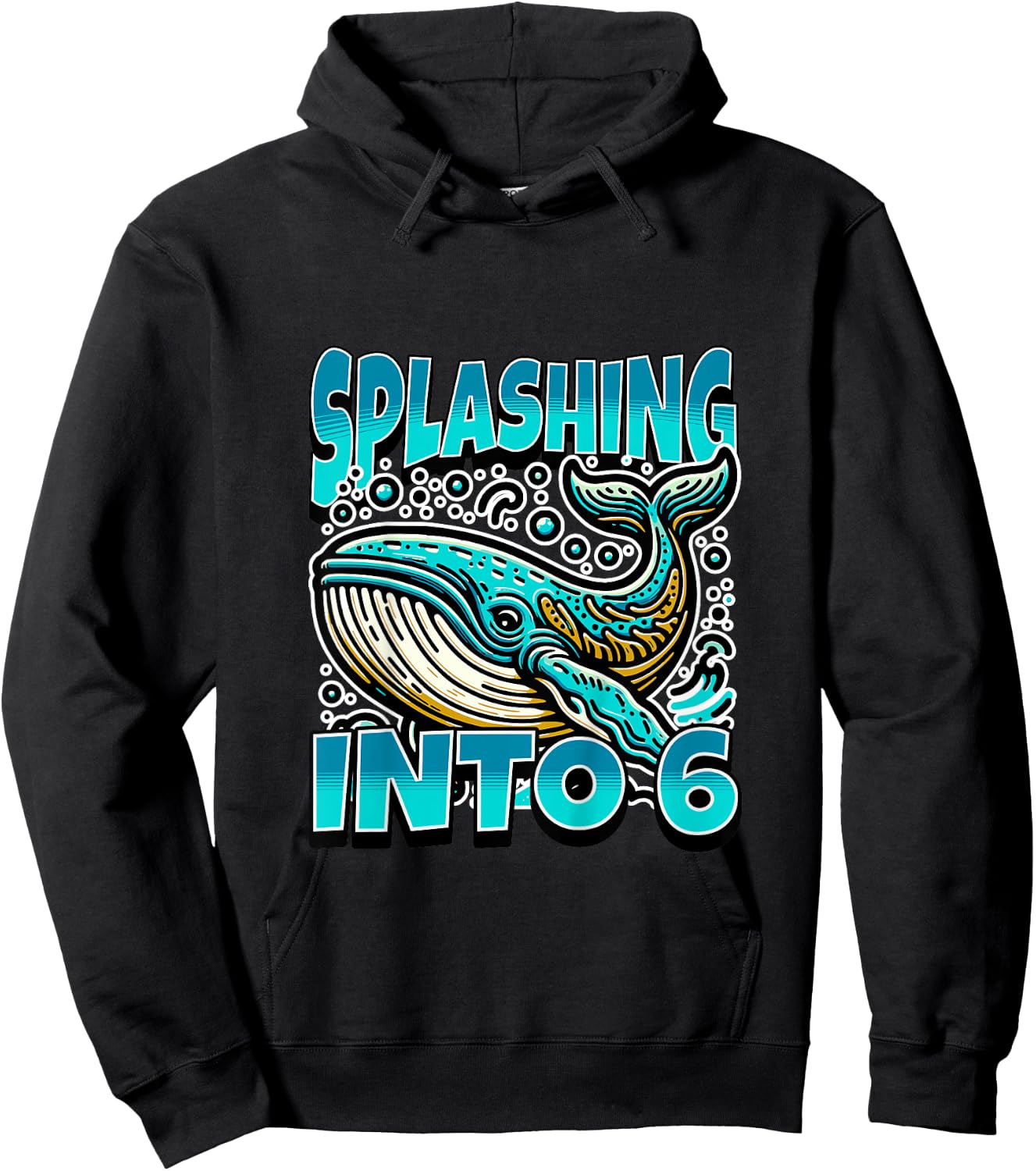 Kids Whale Splashing Into 6 Year Old 6th Birthday Boy Hoodie - Hoodie | Black
