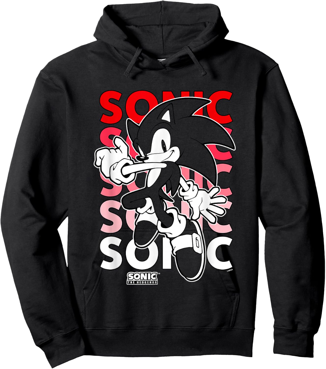 Sonic The Hedgehog Stacked Repeating Name Retro Shot Hoodie - Hoodie | Black