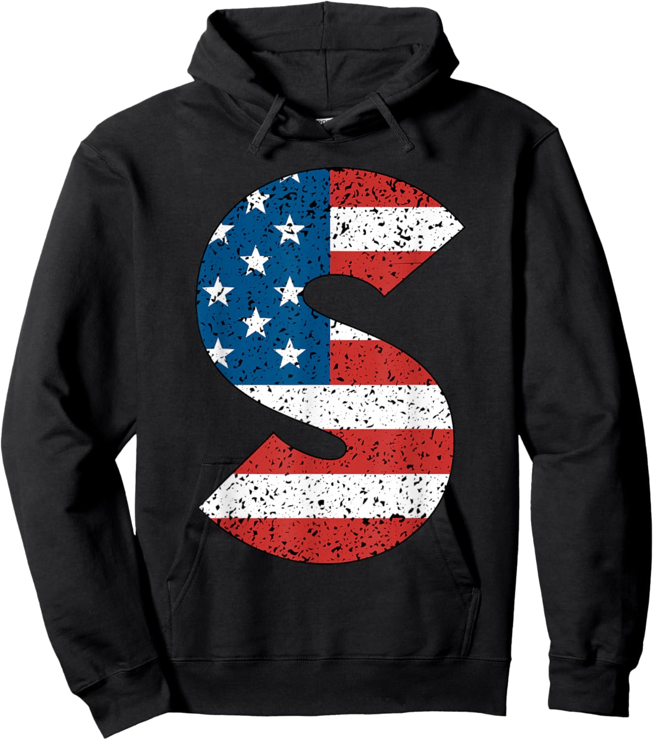 Letter S USA Flag Matching 4th of July Family Red White Blue Hoodie - Hoodie | Black