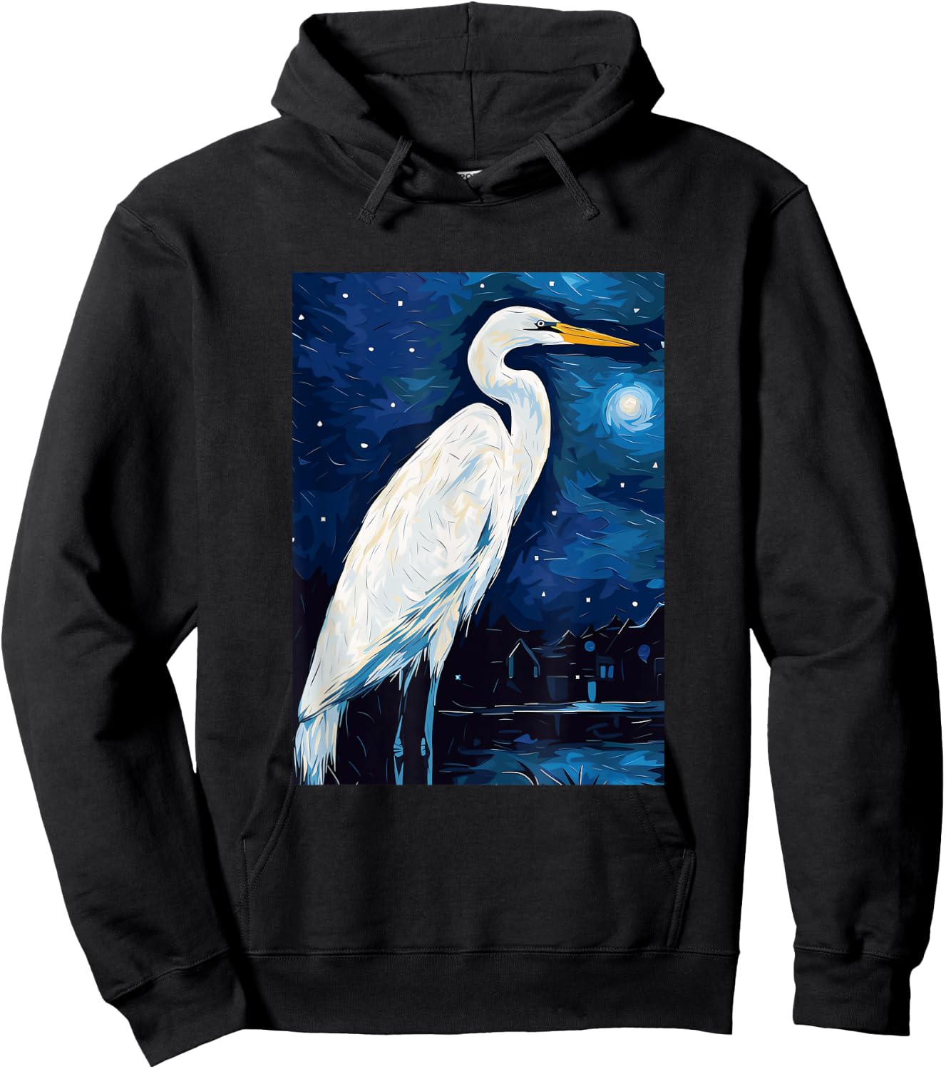 Great Egret Starry Night Painting Men Women Kids Hoodie - Hoodie | Black