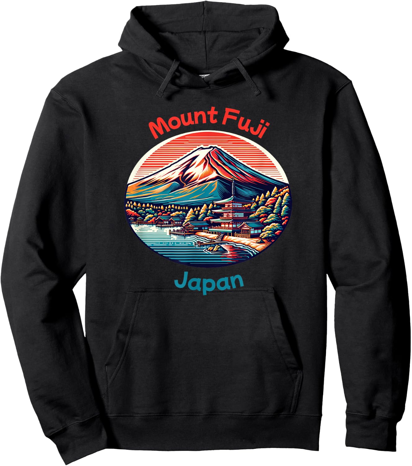 Mt Fuji Mountain Vintage Japanese Hoodie - Hoodie | Black